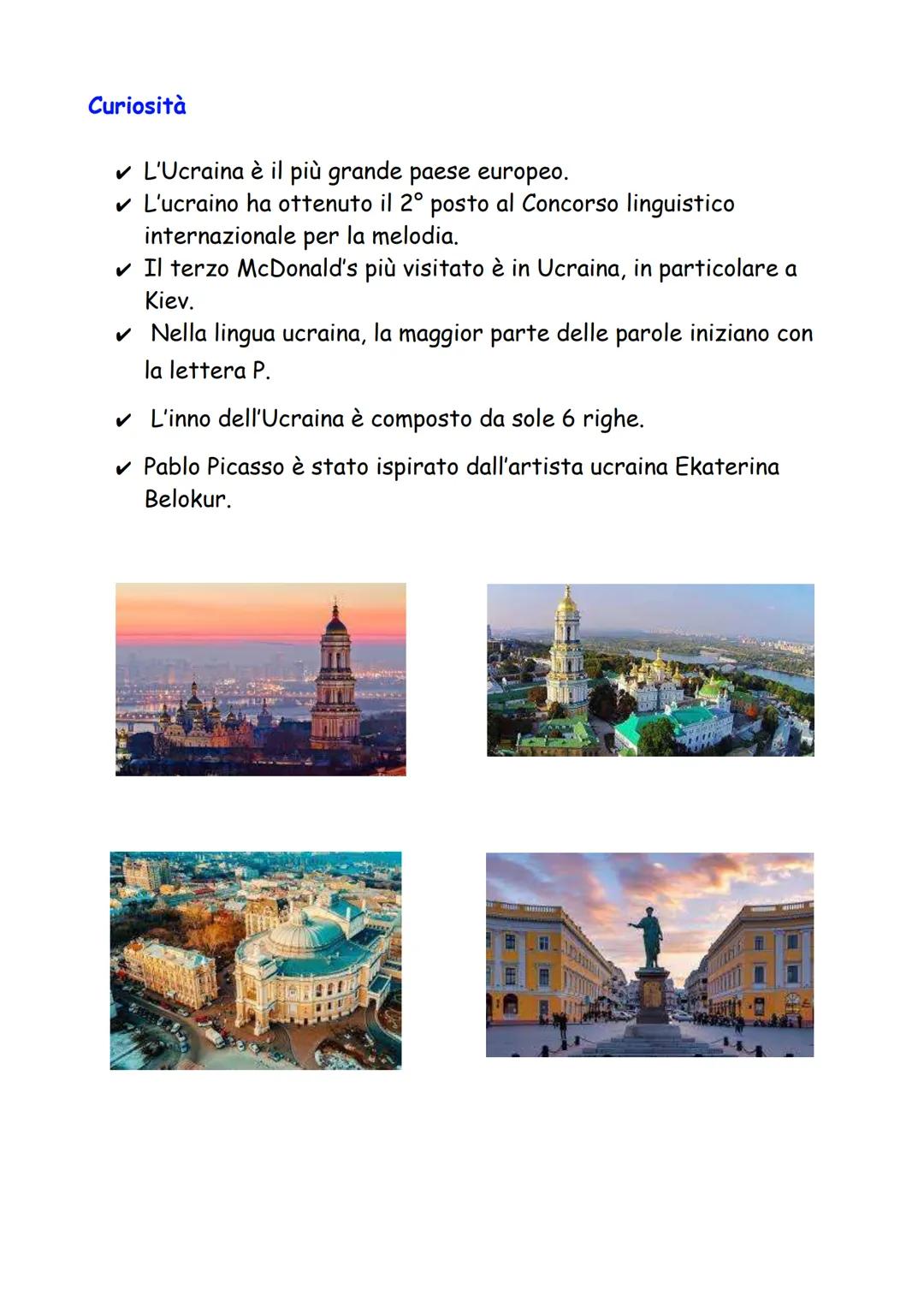 UCRAINA
Capitale
: Kiev
Densità popolazione: 74 ab./km2
Lingua ufficiale
Religione
Forma di governo
Moneta
Confini
Città principali
Territor