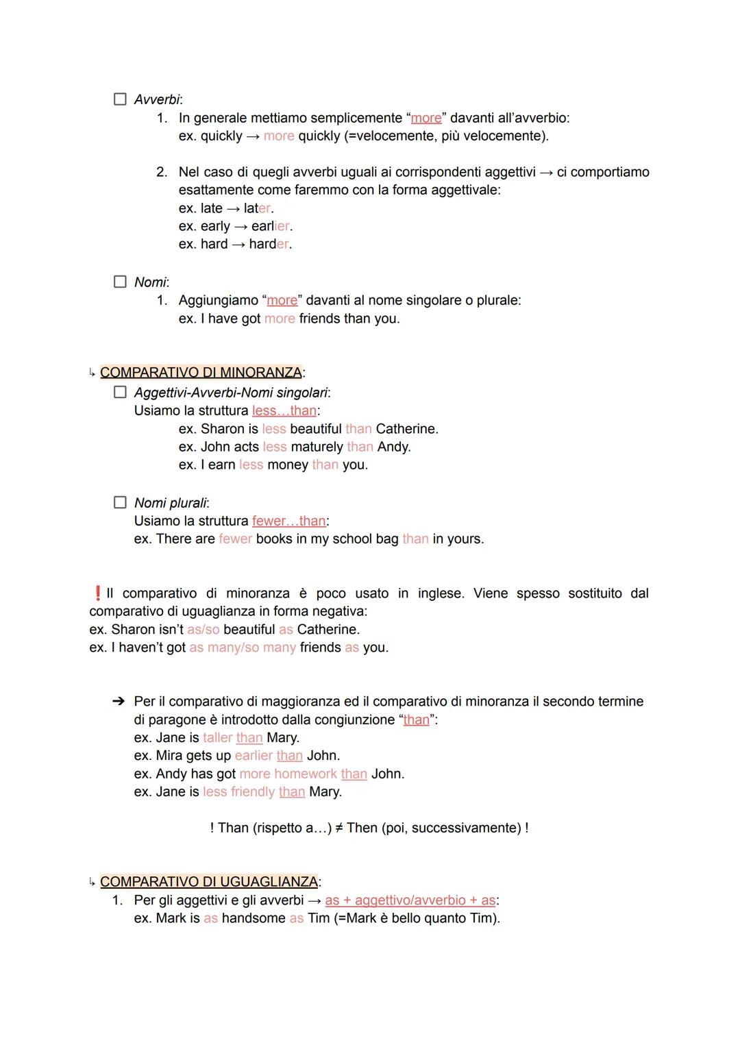 COMPARATIVI E SUPERLATIVI DI
AGGETTIVI, AVVERBI E NOMI
COMPARATIVI
Il grado comparativo di un aggettivo/di un avverbio stabilisce un confron