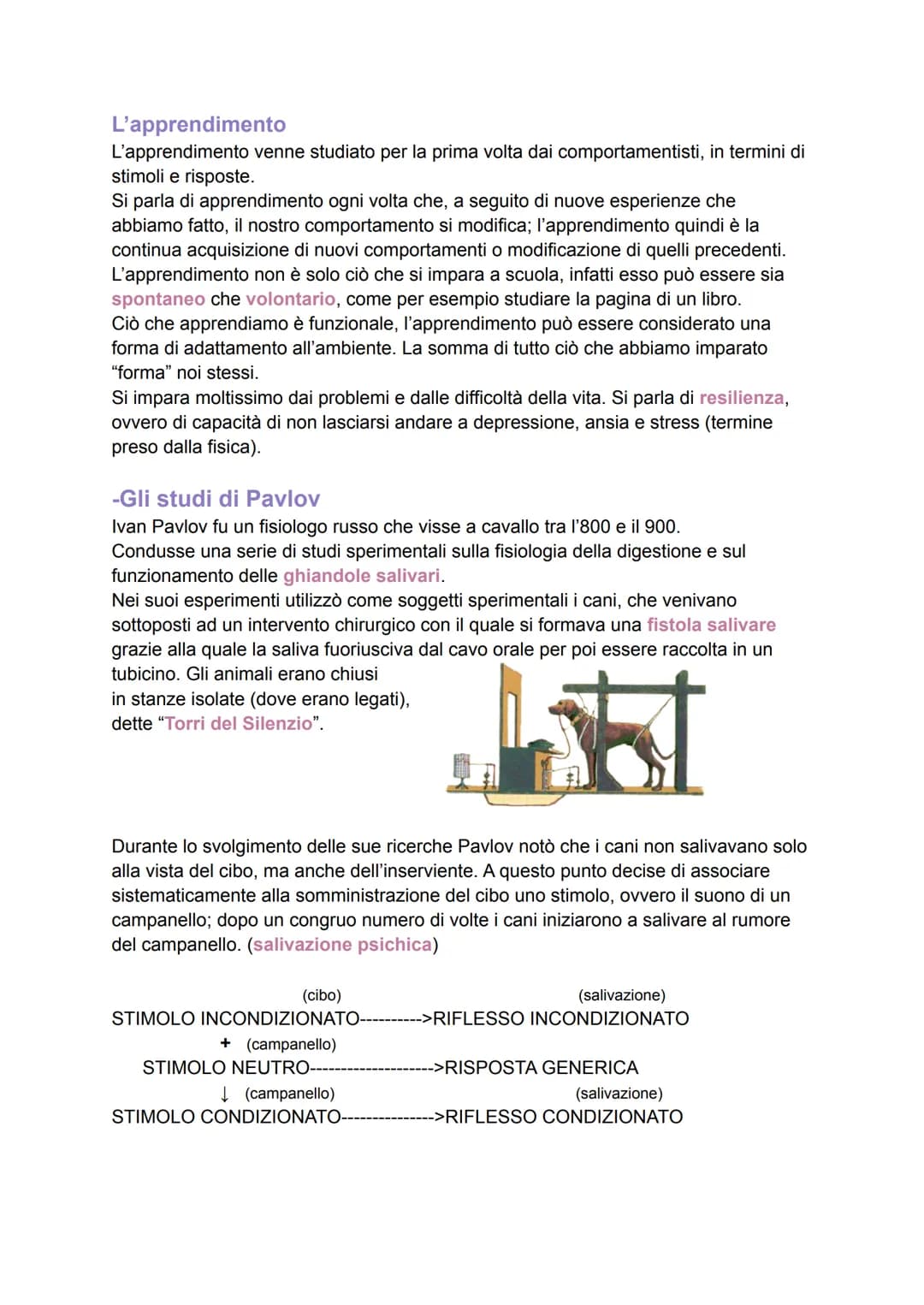 L'apprendimento
L'apprendimento venne studiato per la prima volta dai comportamentisti, in termini di
stimoli e risposte.
Si parla di appren