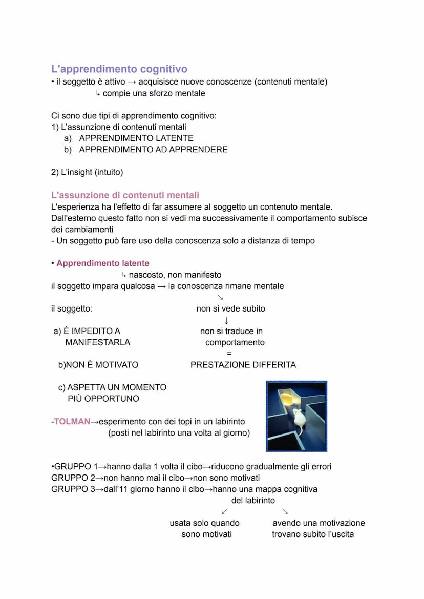 L'apprendimento
L'apprendimento venne studiato per la prima volta dai comportamentisti, in termini di
stimoli e risposte.
Si parla di appren