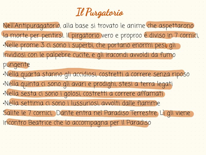 L'inferno
L'inferno si apre con l'Altinferno, in cui sono puniti gli ignavi. l'Inferno vero e proprio è
costituito da 9 cerchi.
•Il primo ce
