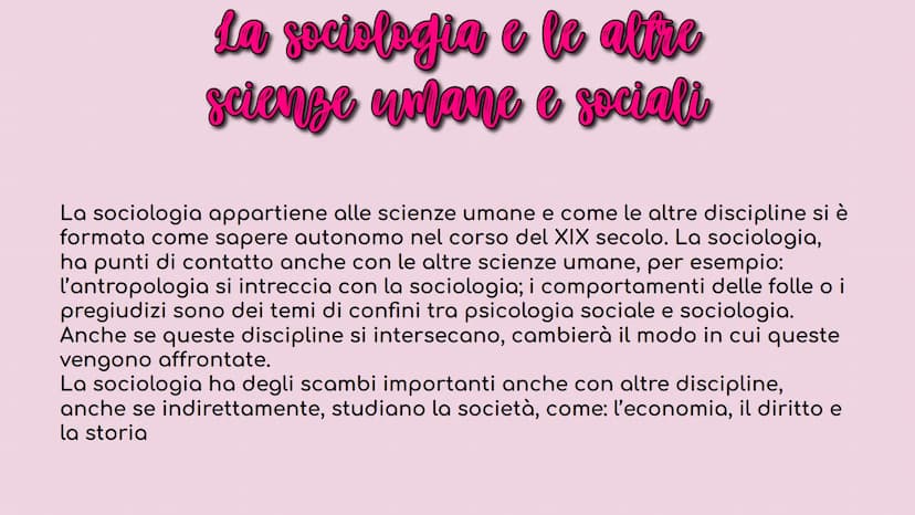 La
sociologia
La sociologia è un discorso scientifico sulla società.
Tutte le scienze umane hanno per oggetto la vita dell'essere umano nell