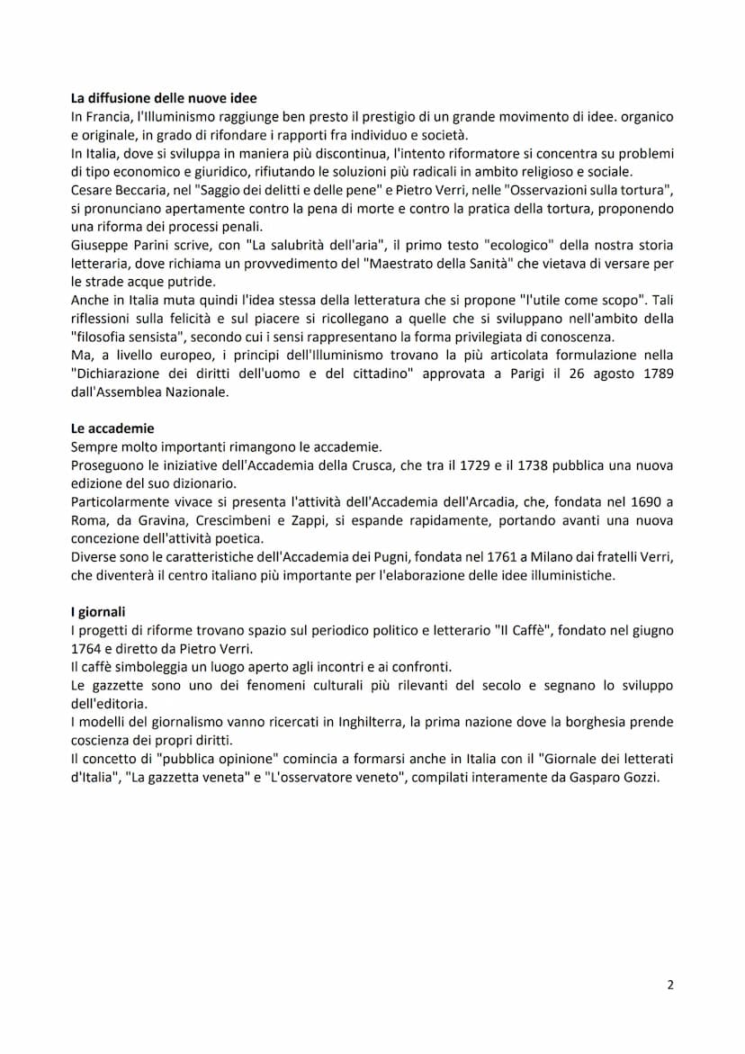 L'Illuminismo
Il "ritorno alla ragione", manifestatosi nella prima metà del '700, si afferma nella maniera più
compiuta intorno alla metà de