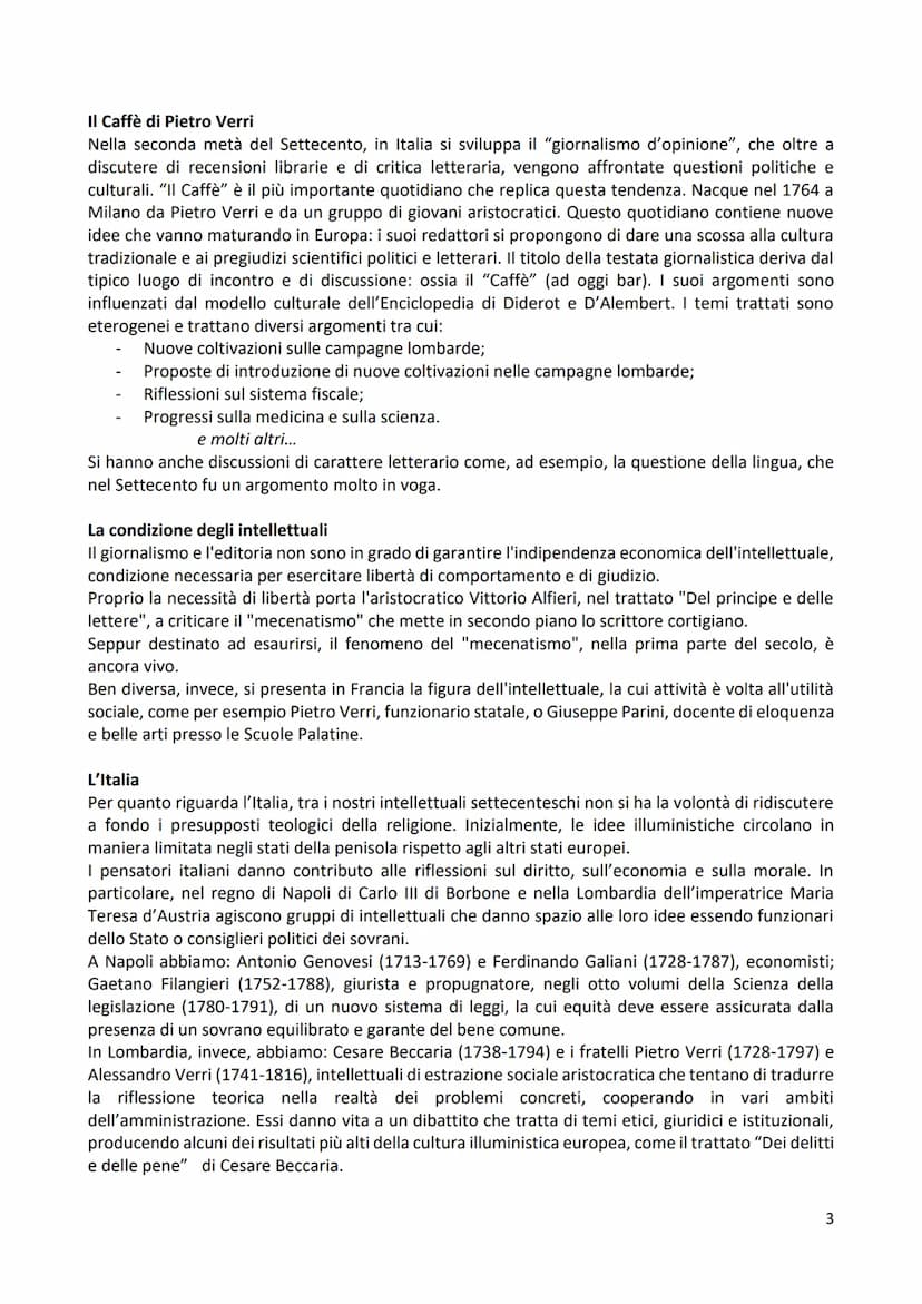 L'Illuminismo
Il "ritorno alla ragione", manifestatosi nella prima metà del '700, si afferma nella maniera più
compiuta intorno alla metà de
