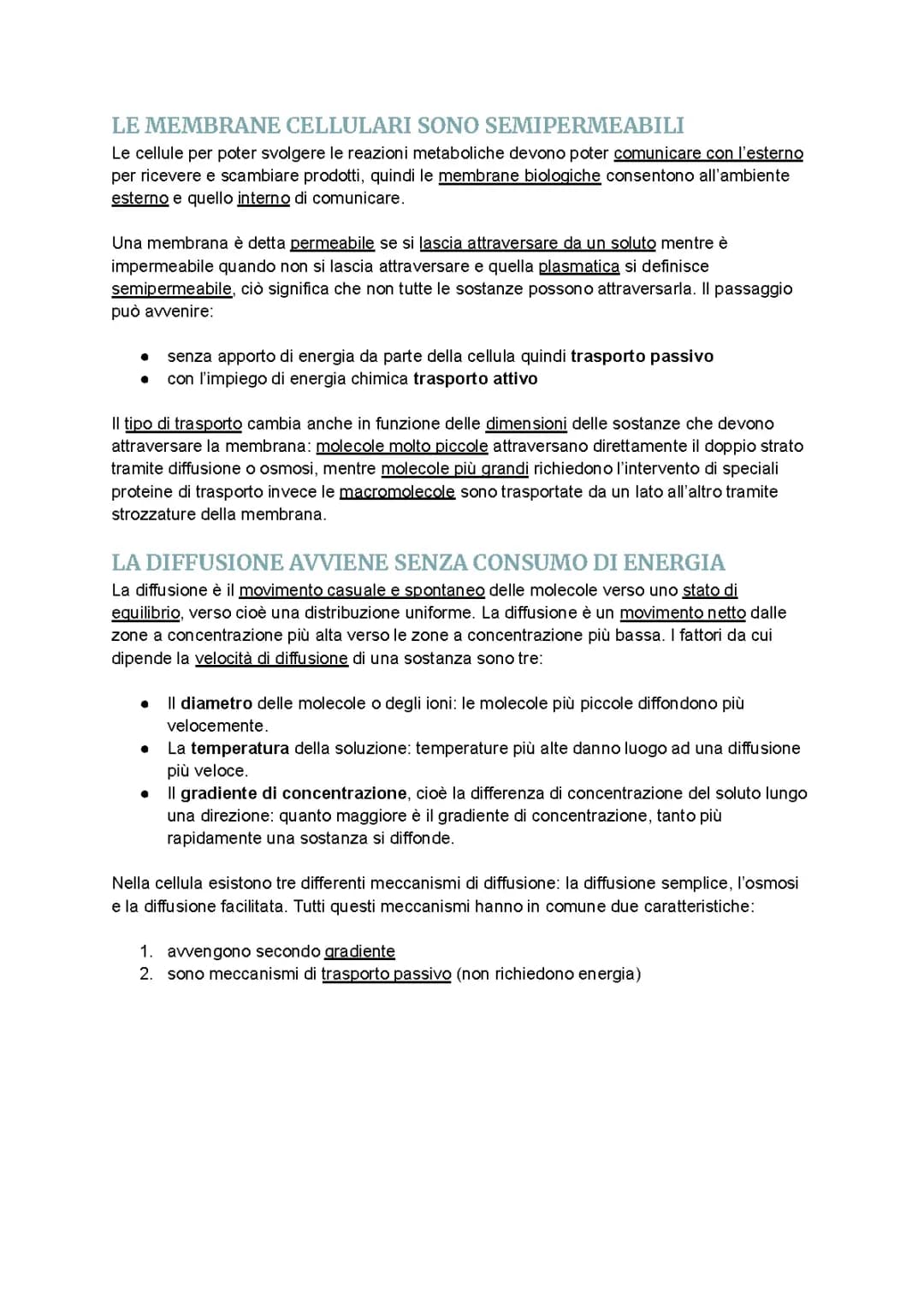 Le cellule scambiano sostanze con l’esterno 