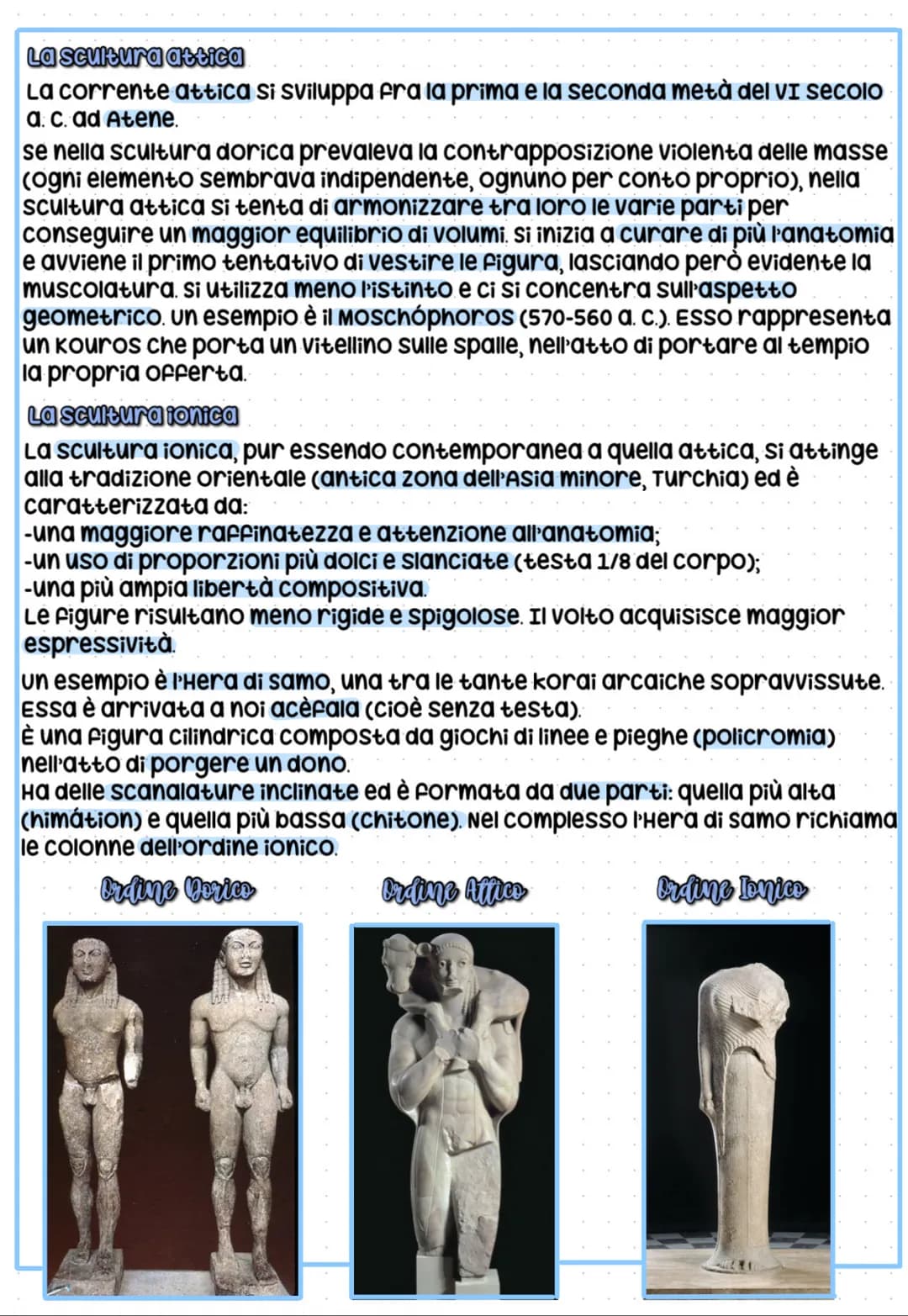 La sentitura Creca
La scultura Greca è suddivisibile in tre epoche: l'età arcaica, l'età classica e
Petà ellenistica.
L'età Arcaica (650-480