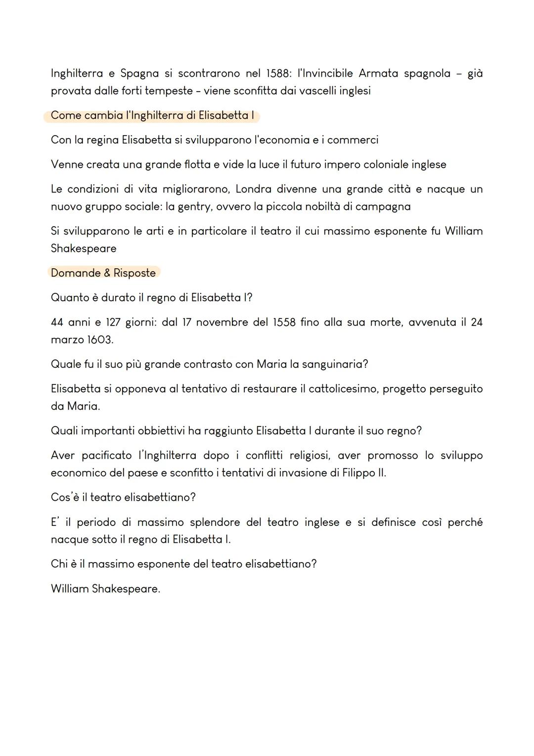 ELISABETTA I TUDOR
(1558-1603)
Pensiero politico
Portò avanti una politica di pacificazione
religiosa e di mobilità sociale. Favorì la
cresc