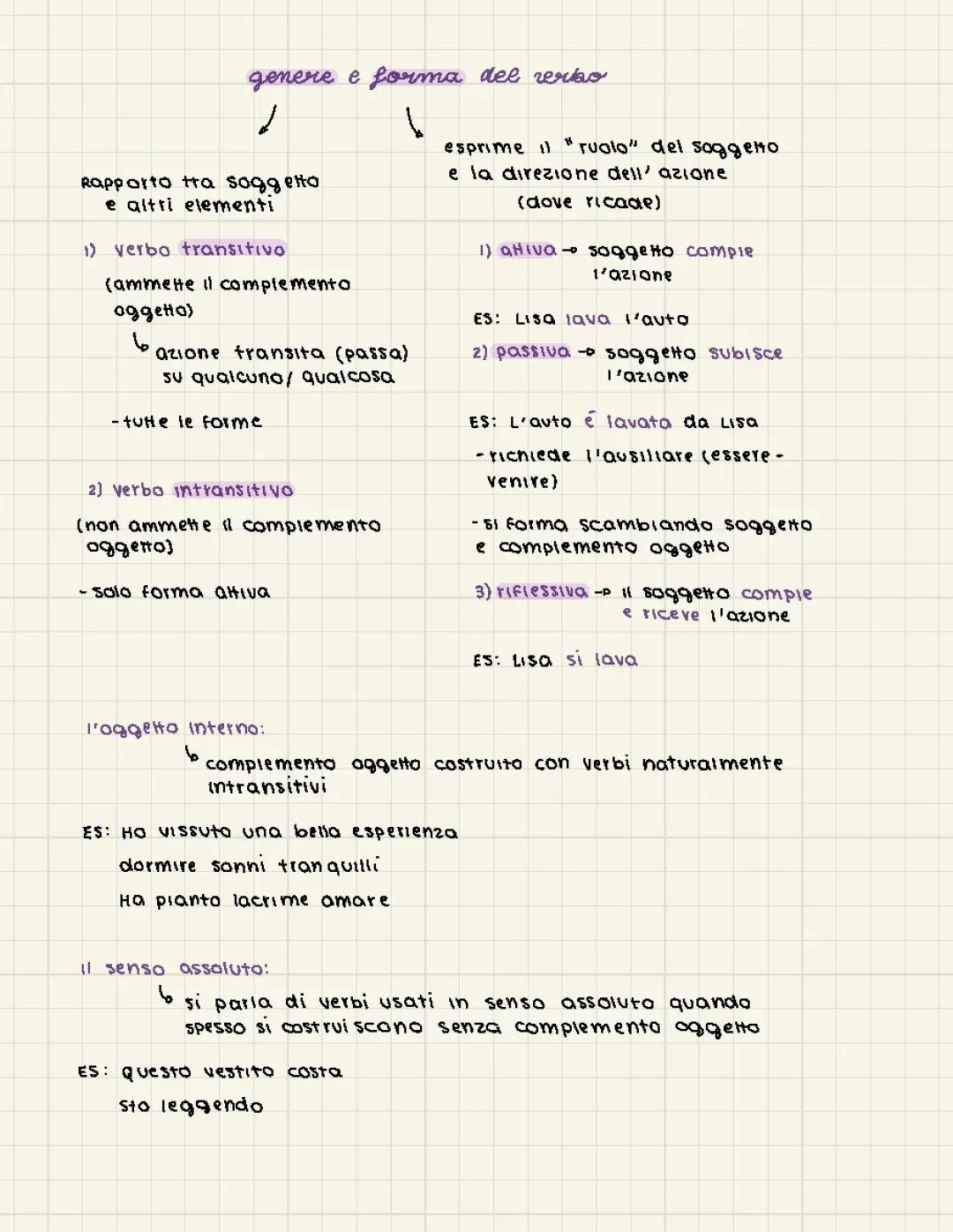 Forme e generi dei verbi in lingua italiana