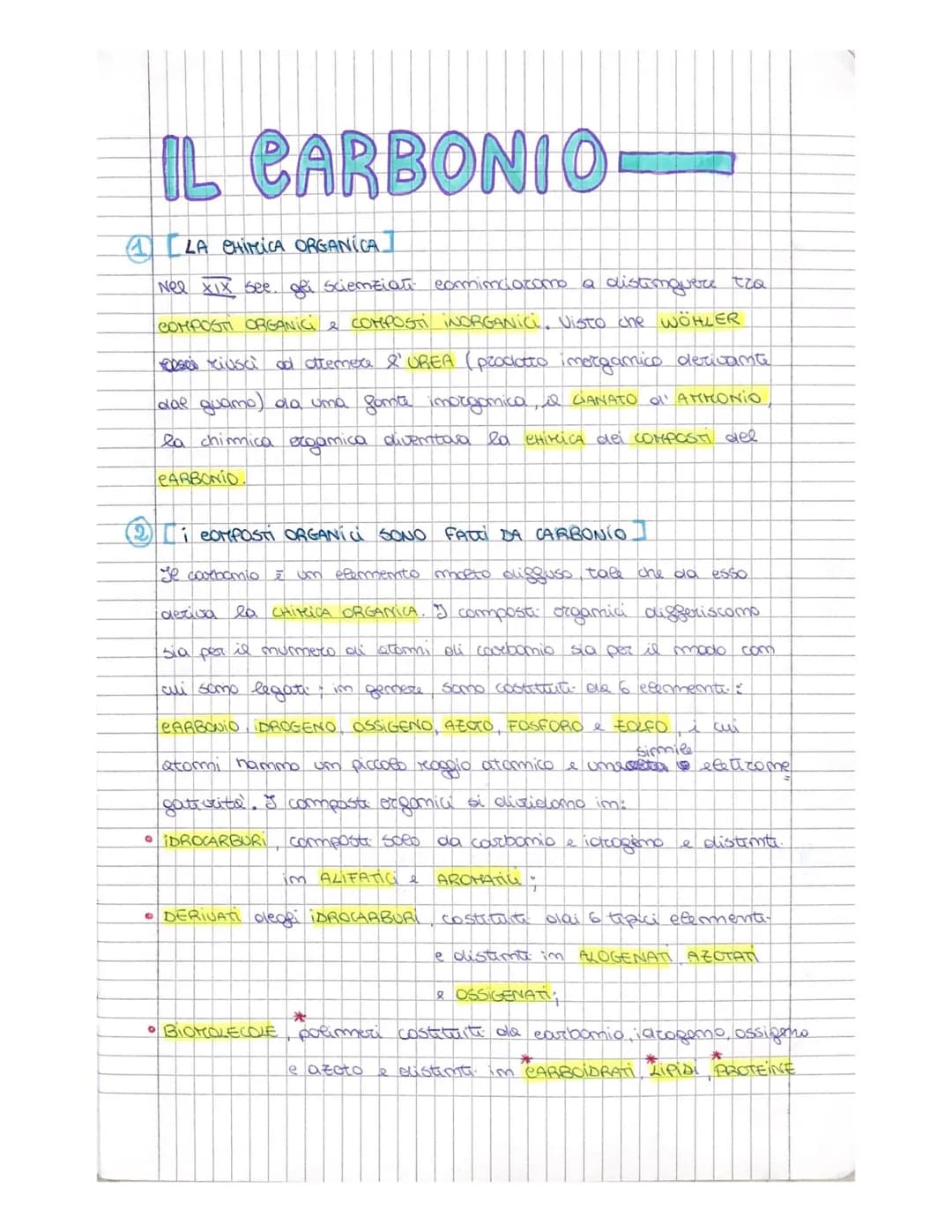 IL CARBONIO-
ALLA CHIMICA ORGANICA]
Nel XIX see. gli scienziati cominciacomo a distinguere tra
COMPOSTI ORGANICI & COMPOSTI INORGANici. Vist