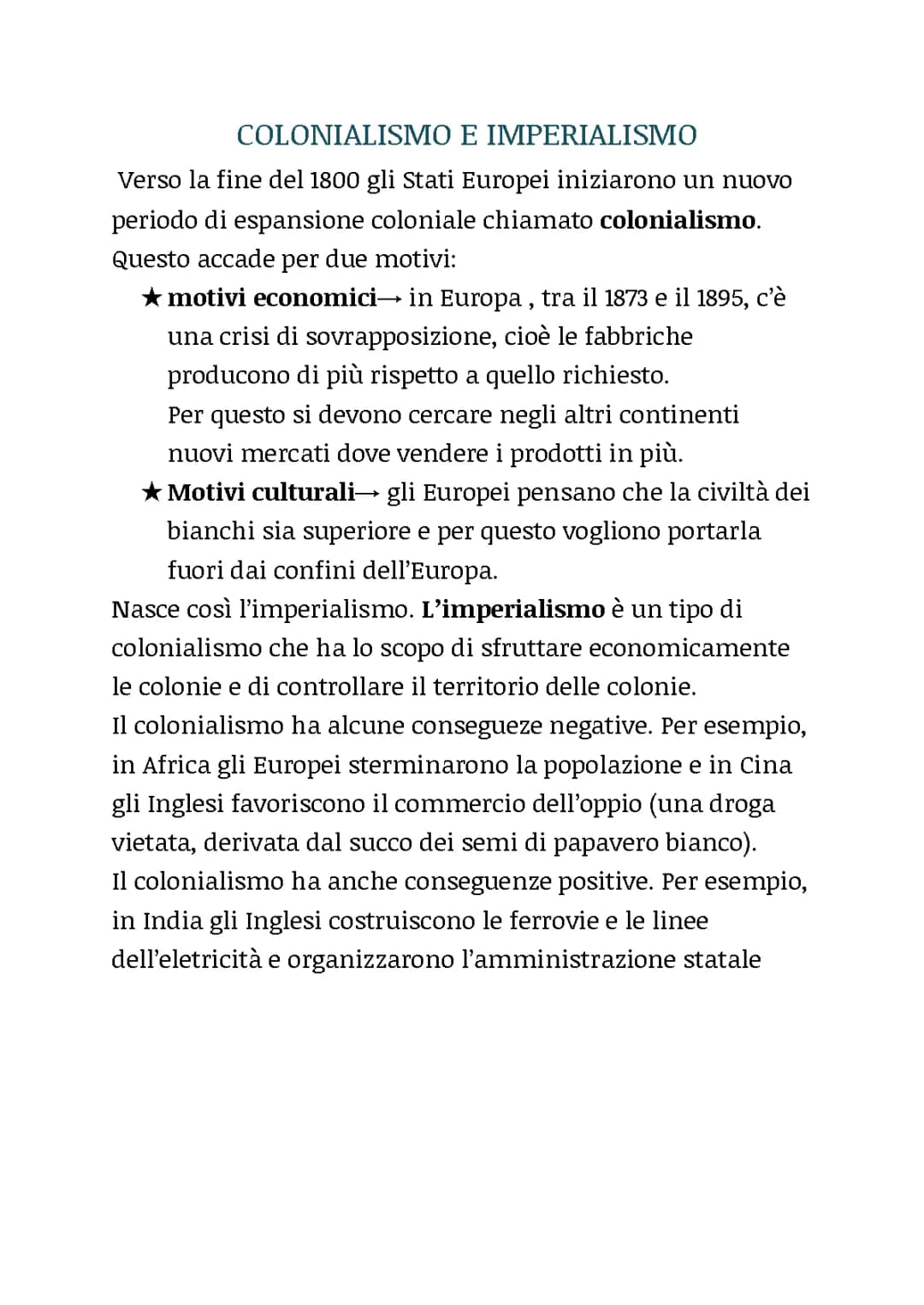 Colonialismo e Imperialismo: Riassunto semplice per studenti di terza media