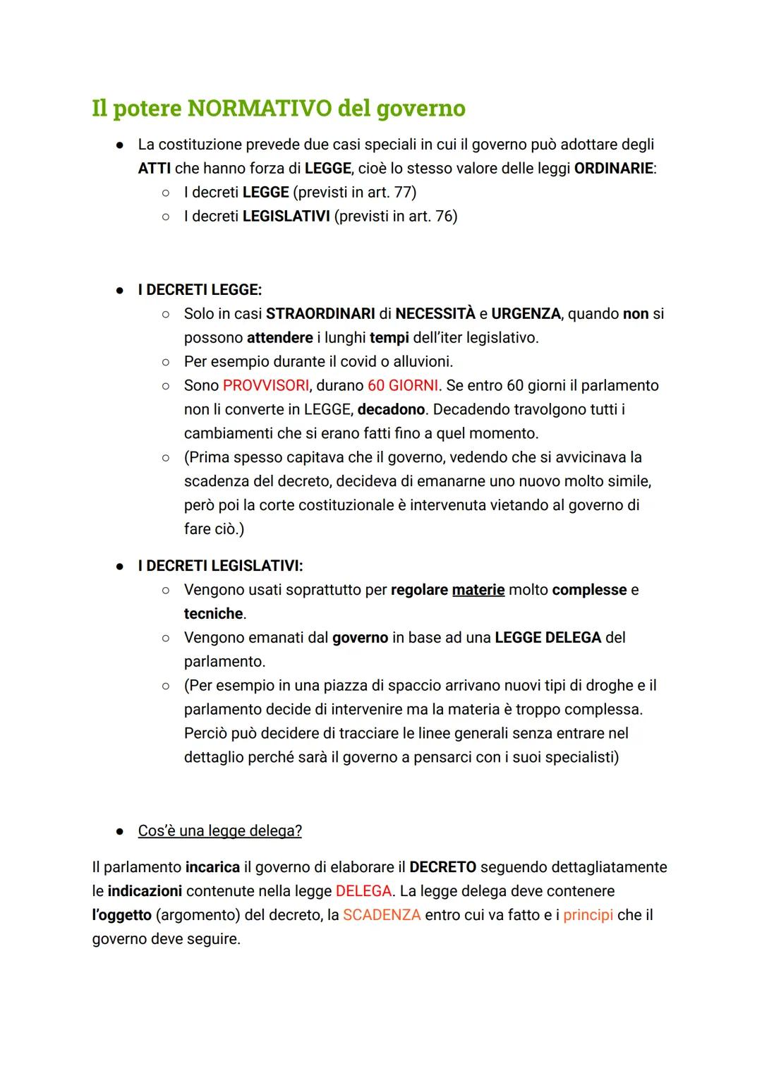 IL GOVERNO
Le funzioni del governo
• Il governo è titolare della funzione ESECUTIVA, ha il compito di ESEGUIRE e
ATTUARE le leggi emanate da