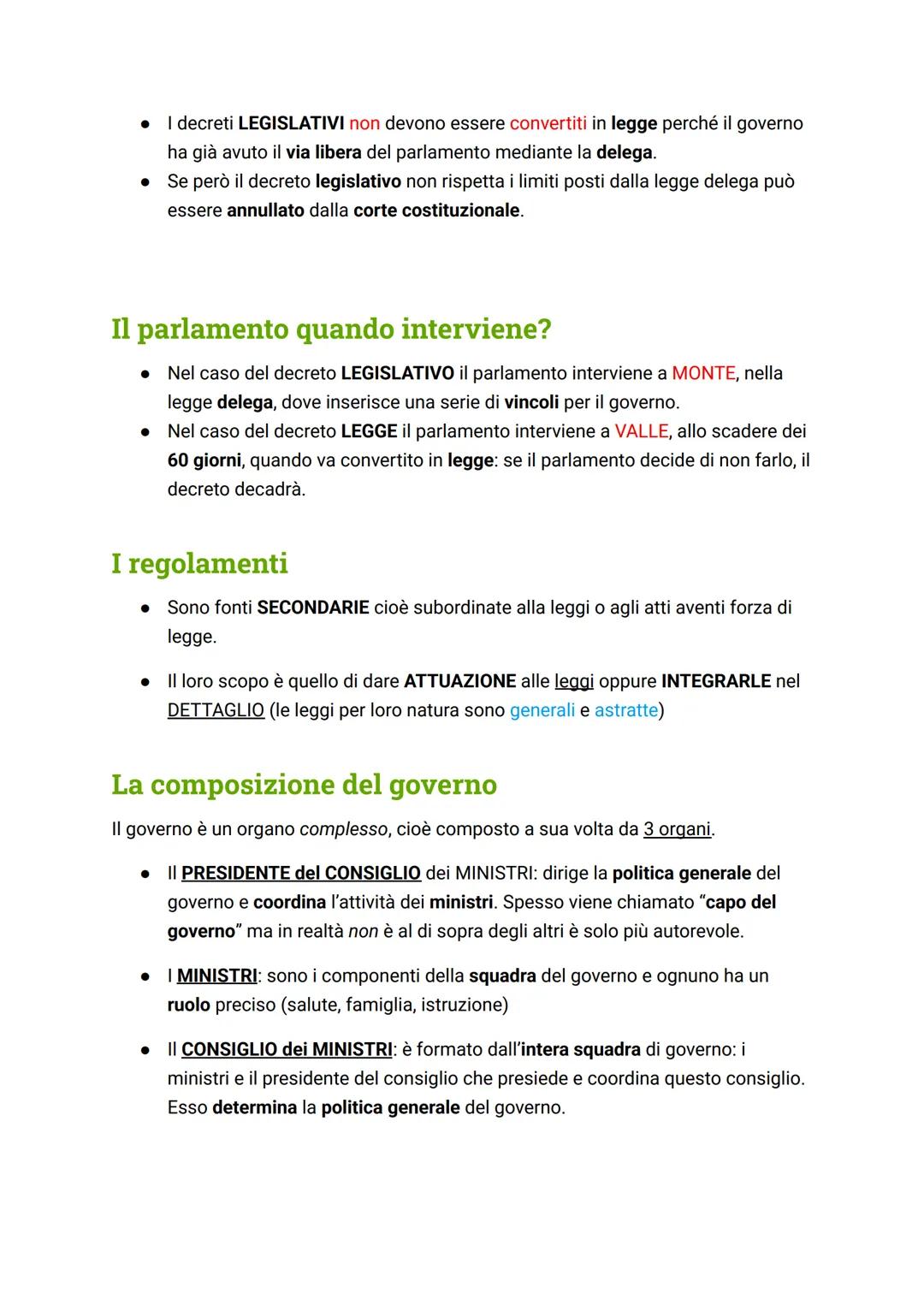 IL GOVERNO
Le funzioni del governo
• Il governo è titolare della funzione ESECUTIVA, ha il compito di ESEGUIRE e
ATTUARE le leggi emanate da