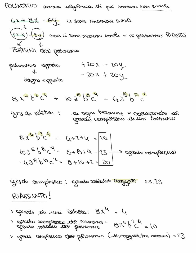 ESPRESSIONE ALGEBRICA LETTERACE
MONOMIO of
monomi simili
Т
esponente
monomi opposti
segno
monomi
uguali
grado
Т
coefficiente
esponenti
molti