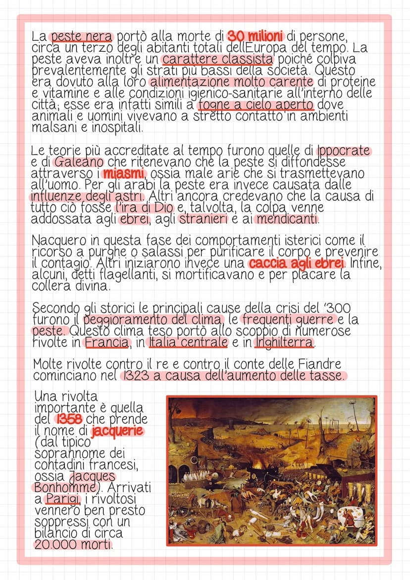 La grande peste e
la crisi del Trecento
Durante il 300 tutta l'Europa venne colpita da numerose
carestie dovute allo squilibrio tra la cresc