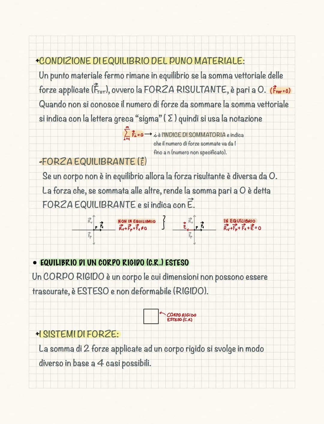 L'equilibrio
Un corpo è in EQUILIBRIO se è FERMO e persevera nel suo stato di quiete.
• L'EQUILIBRIO DEL PUNTO MATERIALE (Pto materiale)
II 