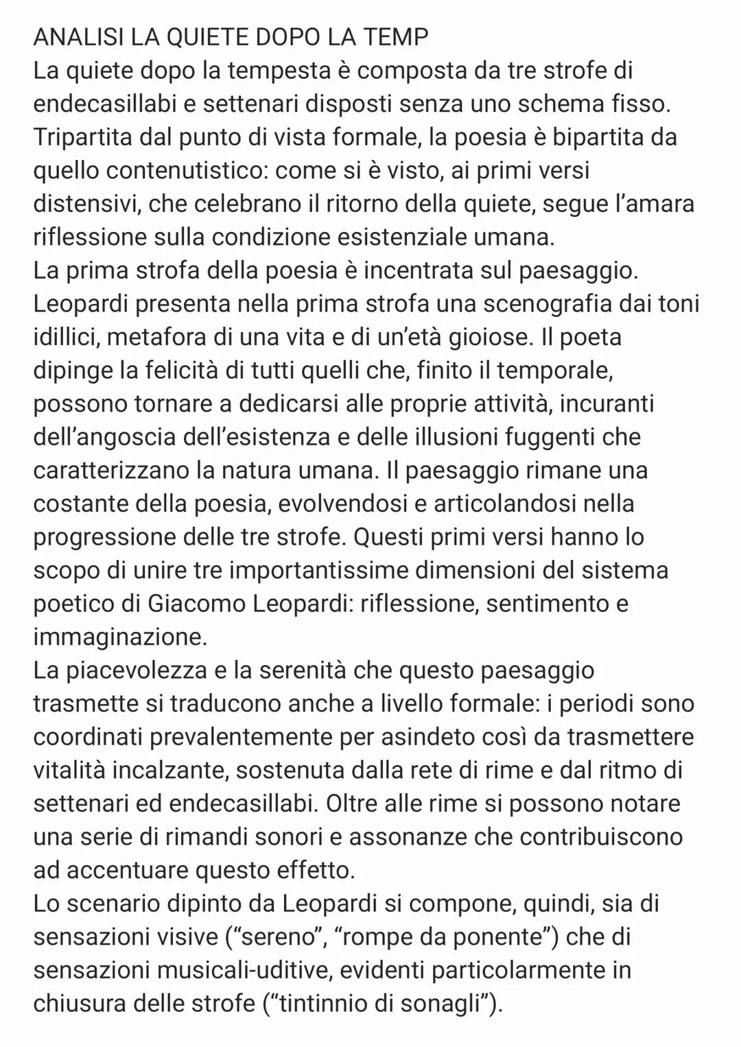 ANALISI LA QUIETE DOPO LA TEMP
La quiete dopo la tempesta è composta da tre strofe di
endecasillabi e settenari disposti senza uno schema fi