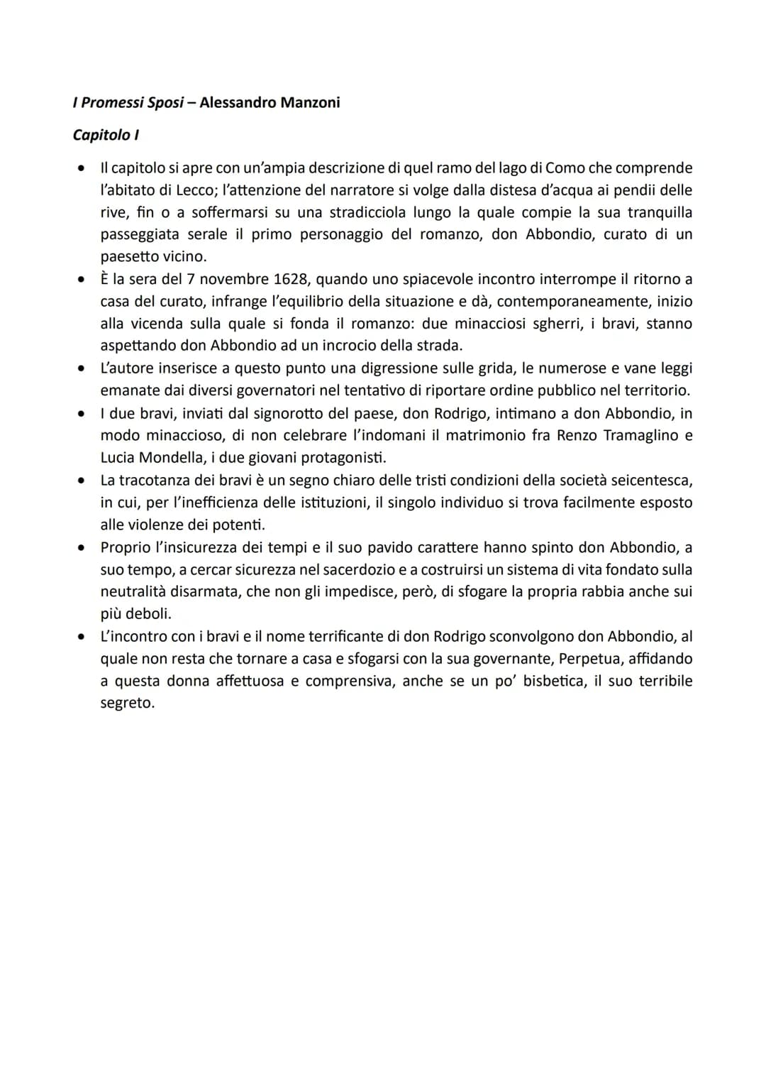 I Promessi Sposi, Alessandro Manzoni - Riassunto dei capitoli