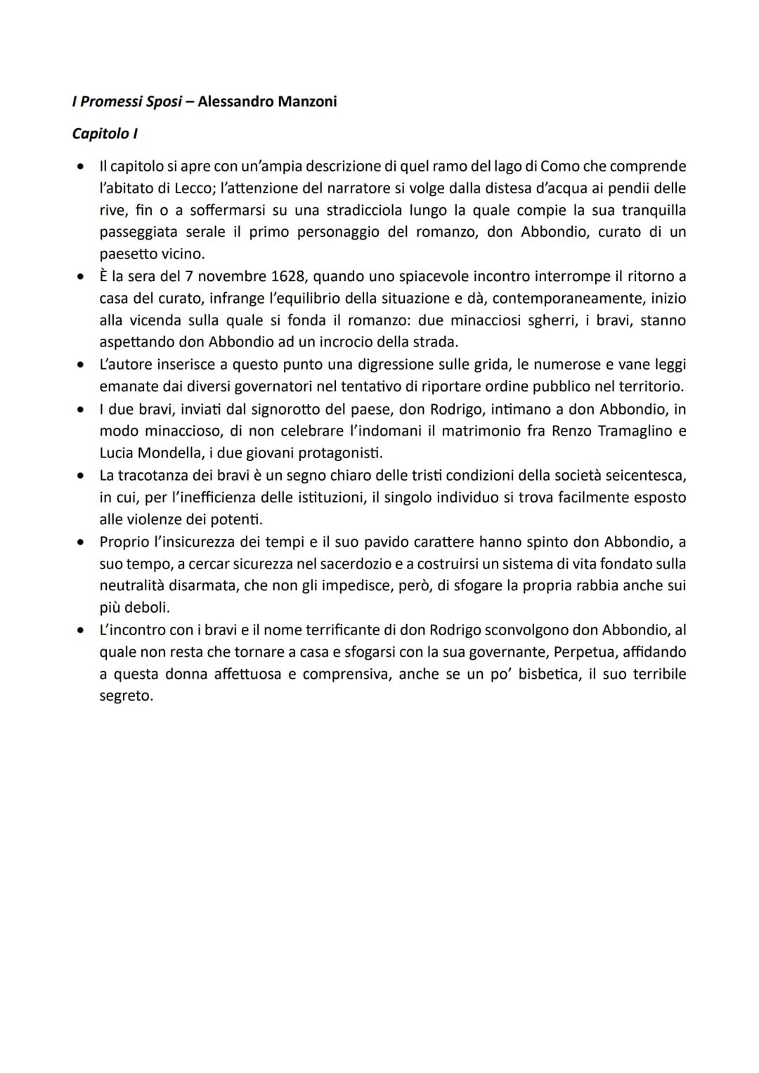 I Promessi Sposi - Alessandro Manzoni
Capitolo I
Il capitolo si apre con un'ampia descrizione di quel ramo del lago di Como che comprende
l'