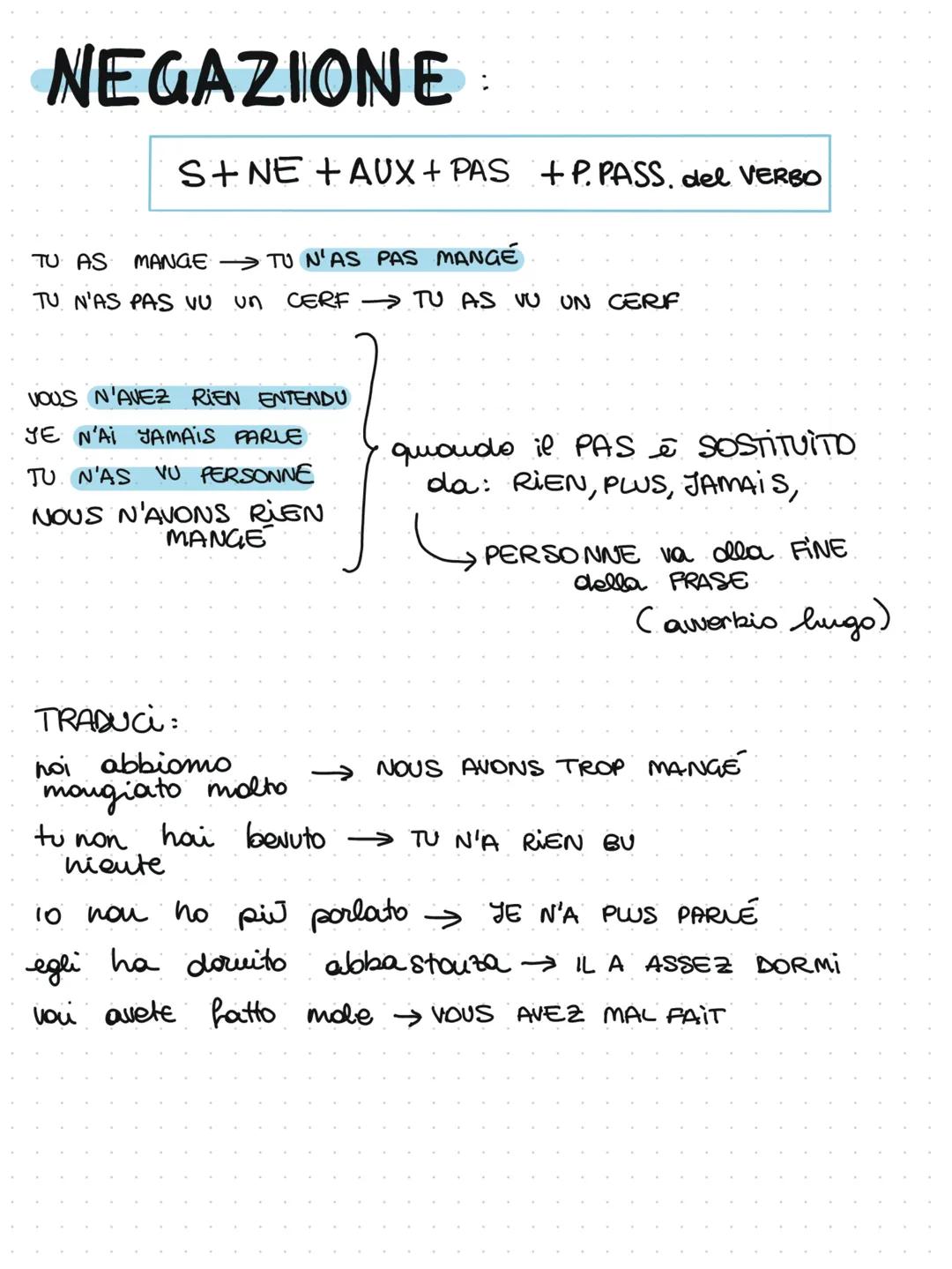 PASSÉ COMPOSÉ
ÊTRE = ÉTÉ
io SONO STATO → J'AI ÉTÉ
TU SEI STATO TU AS ÉTÉ
Eau E STATO →
IL A ÉTÉ
NOI SIAMO STATI→
AVOIR = EU
J'AI EU
TU AS EU