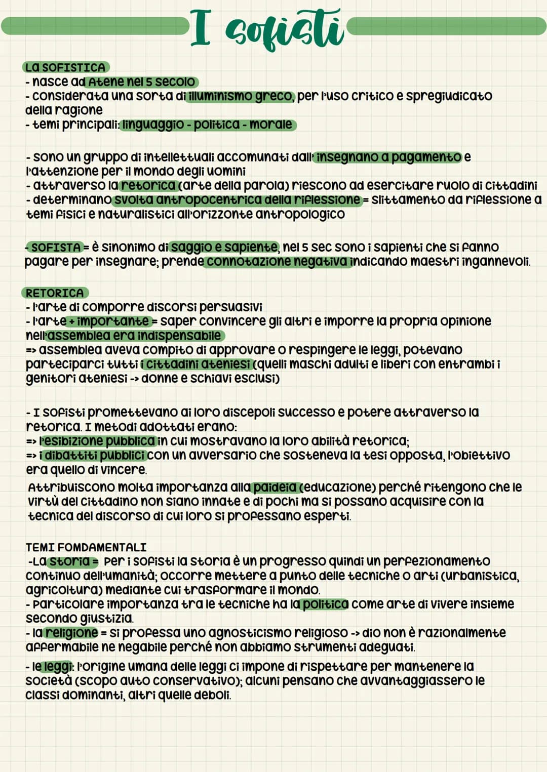 I SOFISTI, I sofisti
La SOFISTICA
- nasce ad Atene nel 5 secolo
- considerata una sorta di illuminismo greco, per l'uso critico e spregiudic