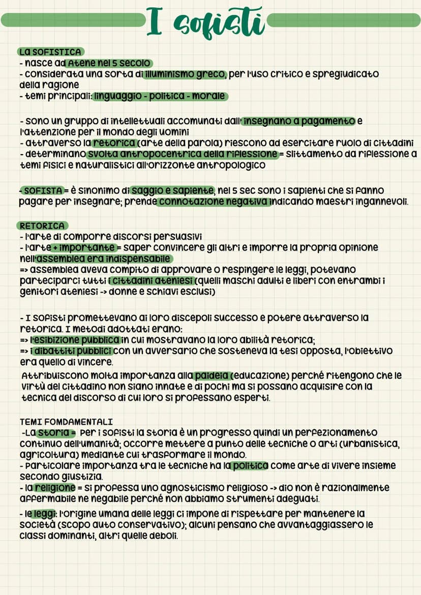 I SOFISTI, I sofisti
La SOFISTICA
- nasce ad Atene nel 5 secolo
- considerata una sorta di illuminismo greco, per l'uso critico e spregiudic