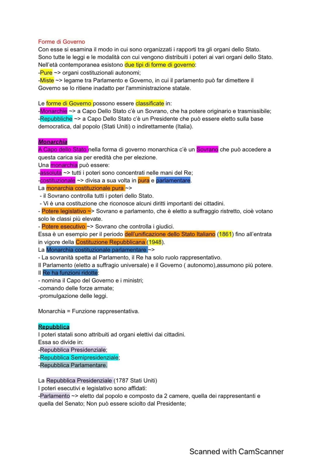 Riassunto forme di governo e appunti maturità 2024