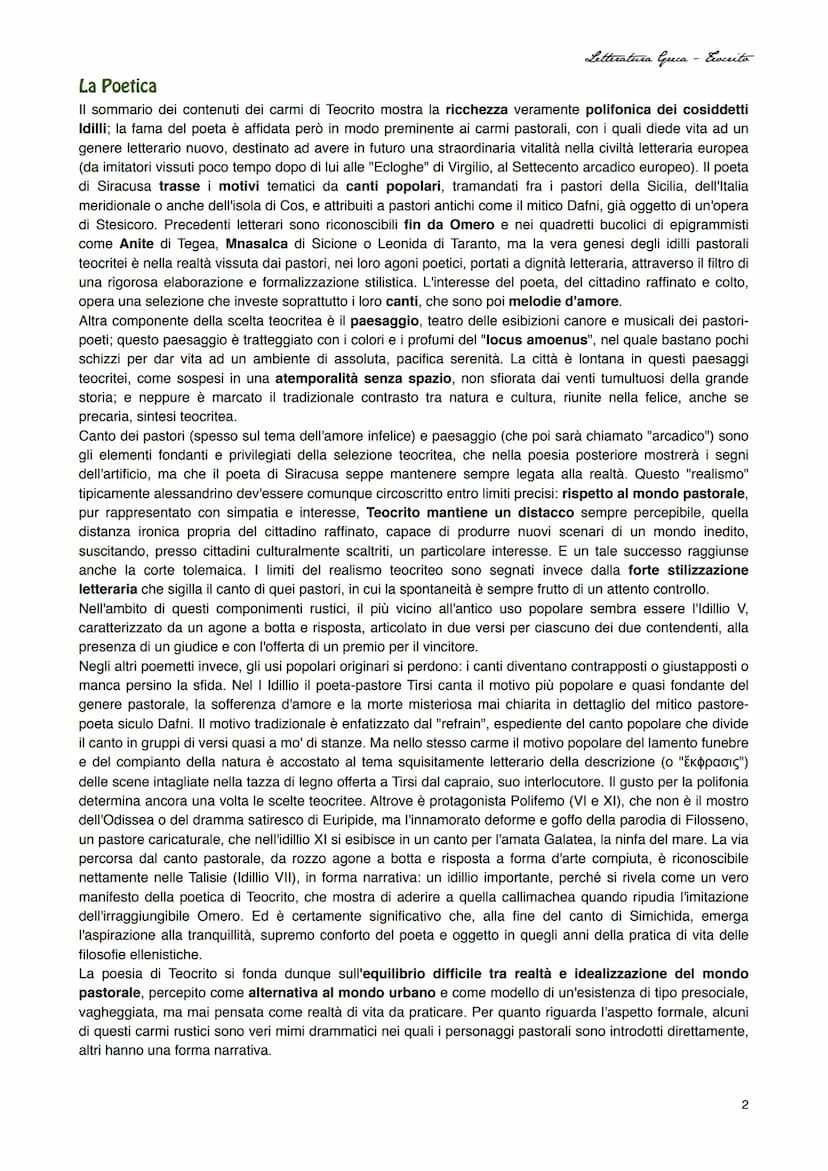 Letteratura Greca - Ecocrito
TEOCRITO
Vita
cui il poeta
Nasce nel 315 a.C. a Siracusa ed é il primo autore proveniente da questa area geogra
