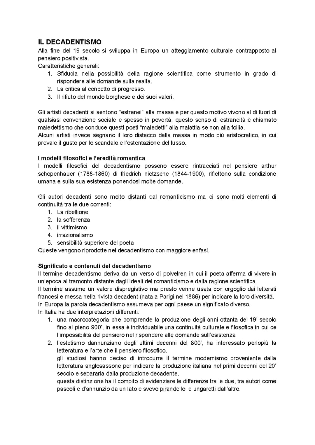 DECADENTISMO - Pascoli è opere analizzate