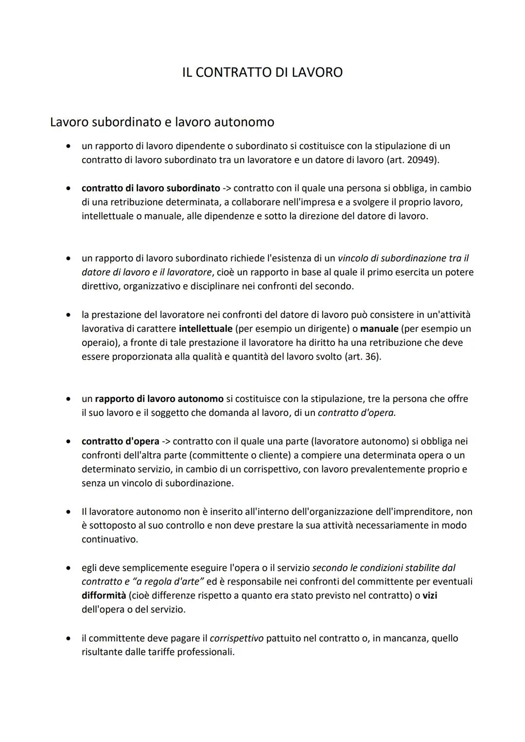 Lavoro subordinato e lavoro autonomo
un rapporto di lavoro dipendente o subordinato si costituisce con la stipulazione di un
contratto di la