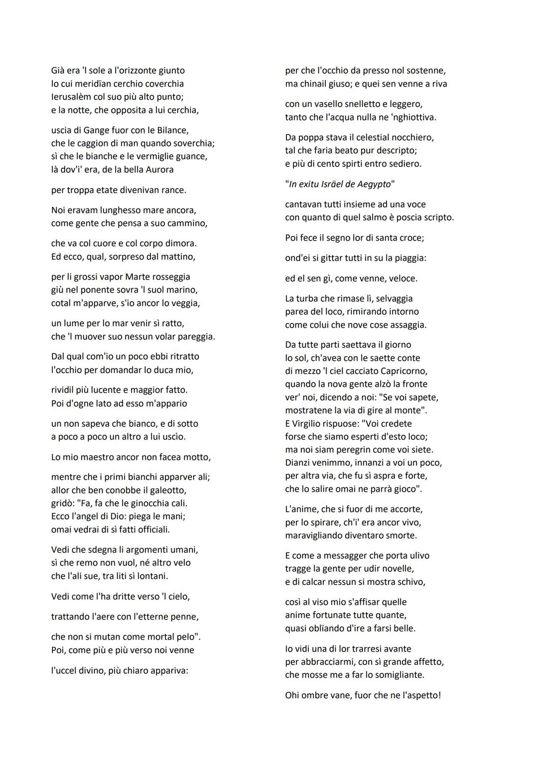# CANTO II PRUGATORIO

INCONTRO CON CASELLA

Quanto Dante soffrì l'esilio, lo scopriamo proprio dai canti del Purgatorio dove lui colloca tu