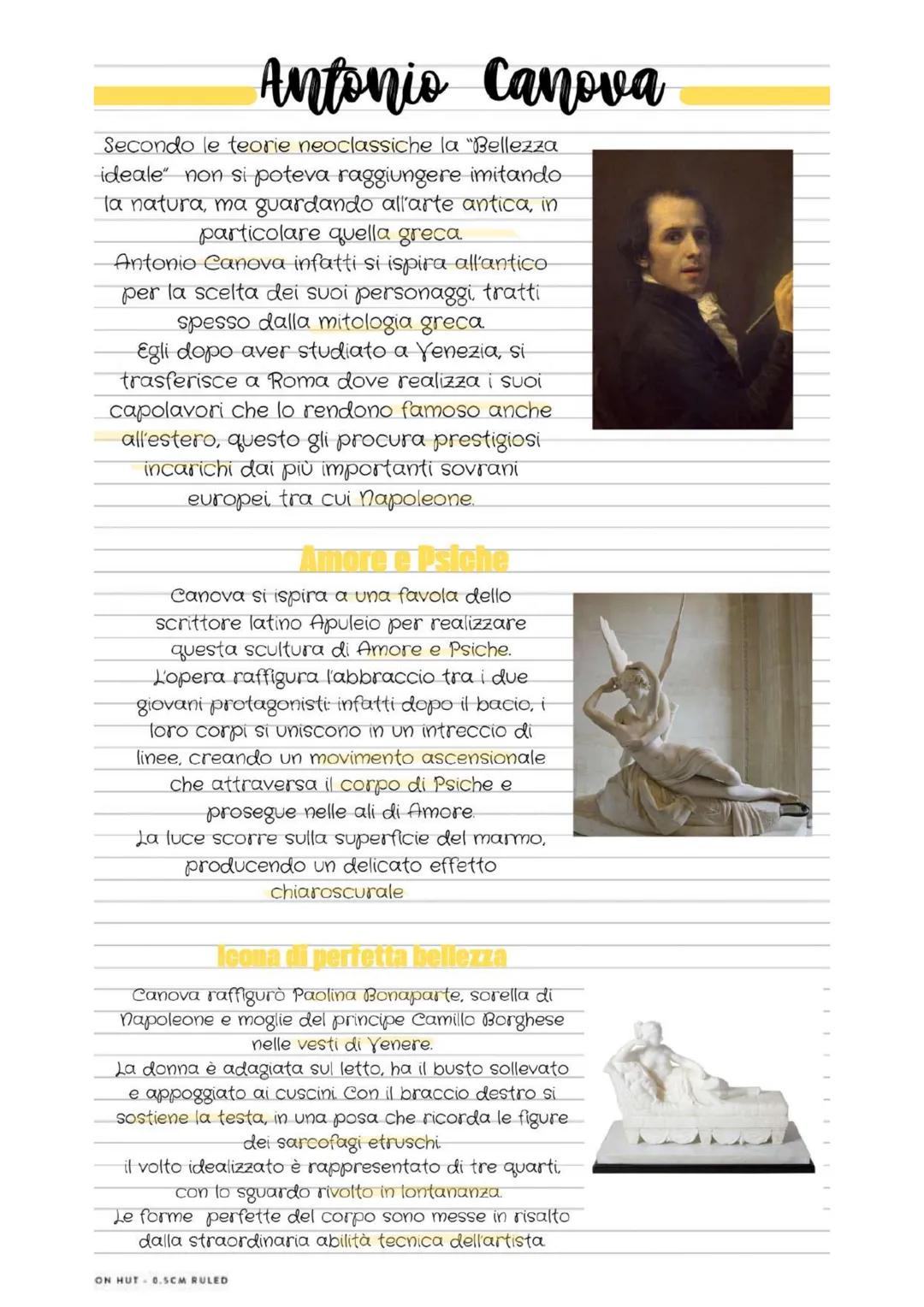 Antonio Canova
Secondo le teorie neoclassiche la "Bellezza
ideale" non si poteva raggiungere imitando
la natura, ma guardando all'arte antic