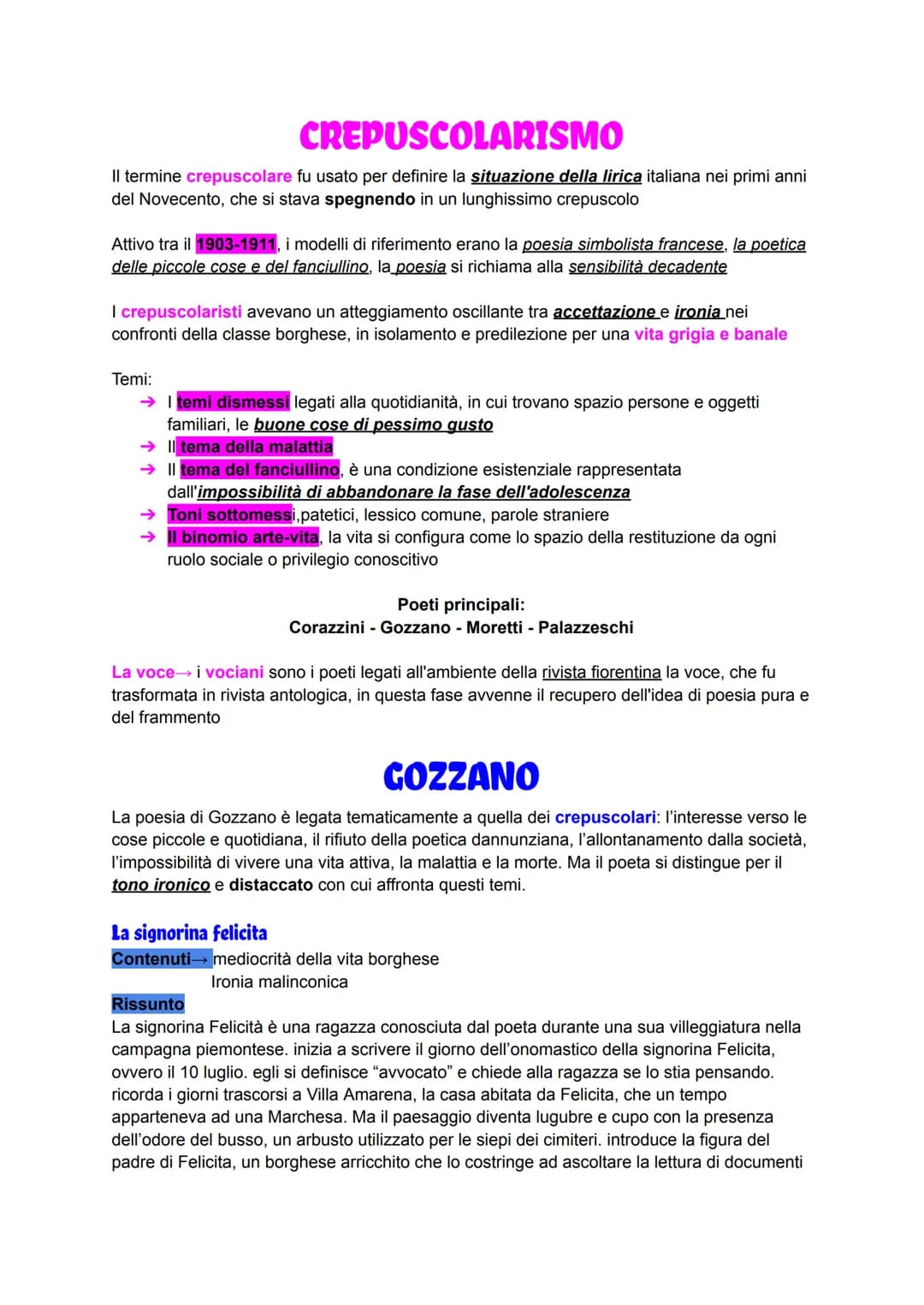 CREPUSCOLARISMO
Il termine crepuscolare fu usato per definire la situazione della lirica italiana nei primi anni
del Novecento, che si stava