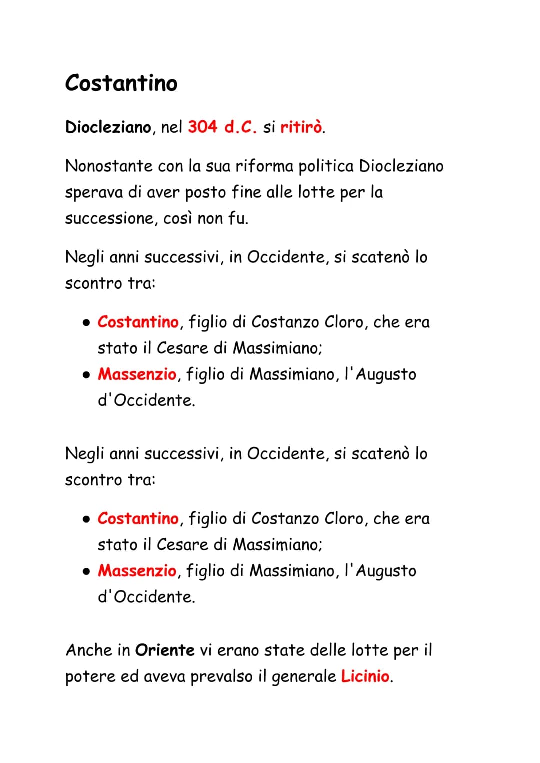 Costantino
Diocleziano, nel 304 d.C. si ritirò.
Nonostante con la sua riforma politica Diocleziano
sperava di aver posto fine alle lotte per