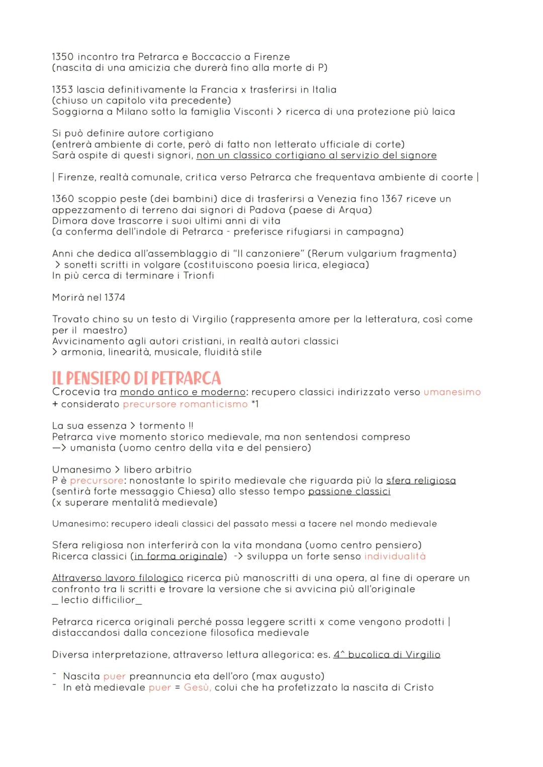 PETRARCA
• Dante prettamente uomo medievale
• Petrarca e Boccaccio ponte verso età moderna
(segnano passaggio cultura medievale - cultura um