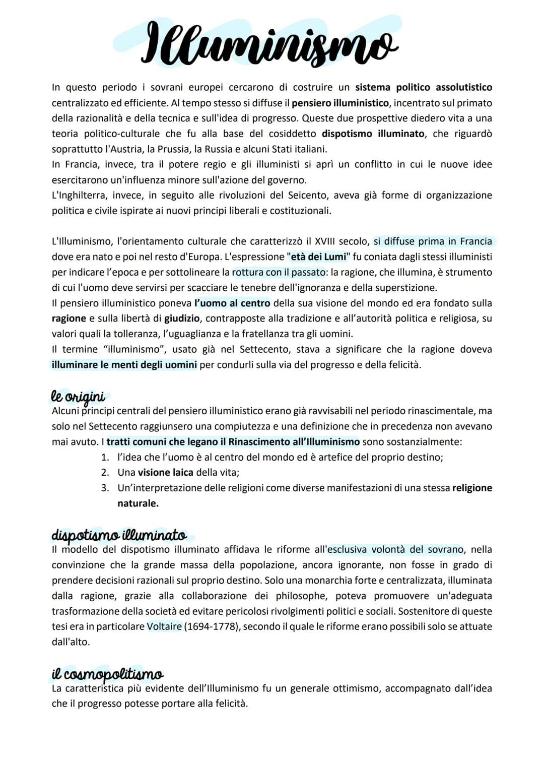 Illuminismo
In questo periodo i sovrani europei cercarono di costruire un sistema politico assolutistico
centralizzato ed efficiente. Al tem