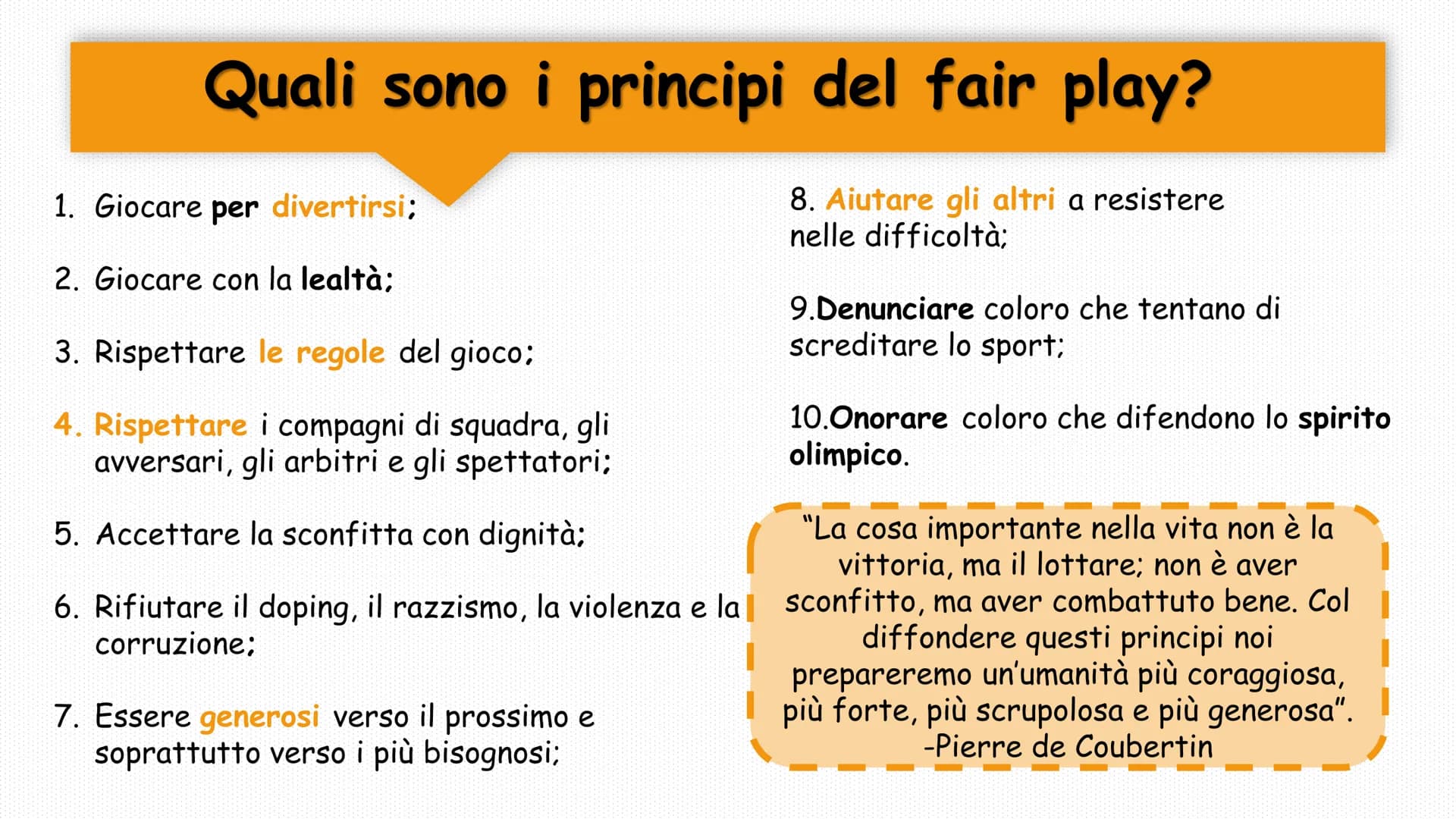 Il Fair play
Il fair play, esempi e riflessioni ●
●
In cosa consiste il fair play?
Il fair play, dall'inglese «gioco
corretto», consiste
nel