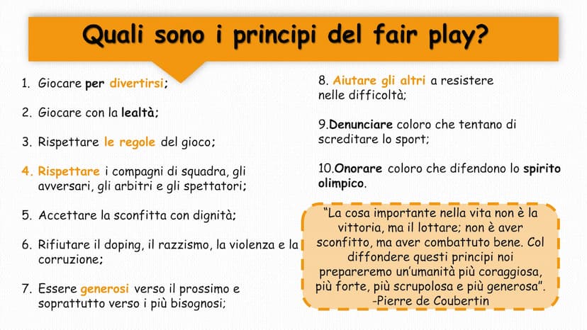 Il Fair play
Il fair play, esempi e riflessioni ●
●
In cosa consiste il fair play?
Il fair play, dall'inglese «gioco
corretto», consiste
nel