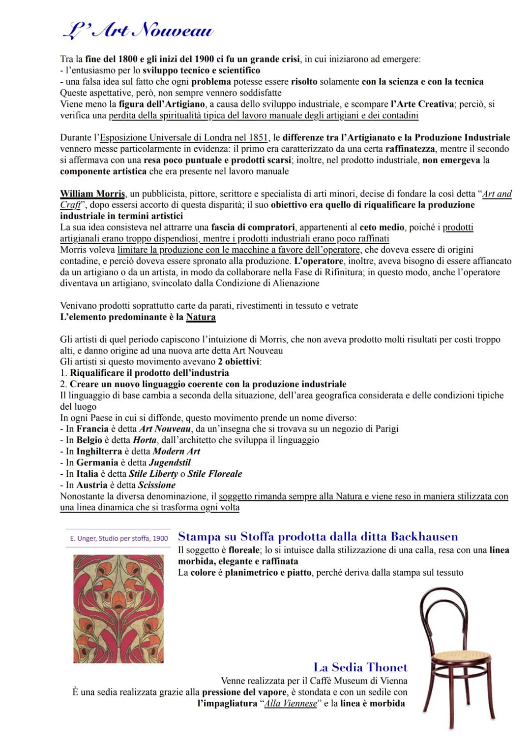 L'Art Nouveau
Tra la fine del 1800 e gli inizi del 1900 ci fu un grande crisi, in cui iniziarono ad emergere:
- l'entusiasmo per lo sviluppo