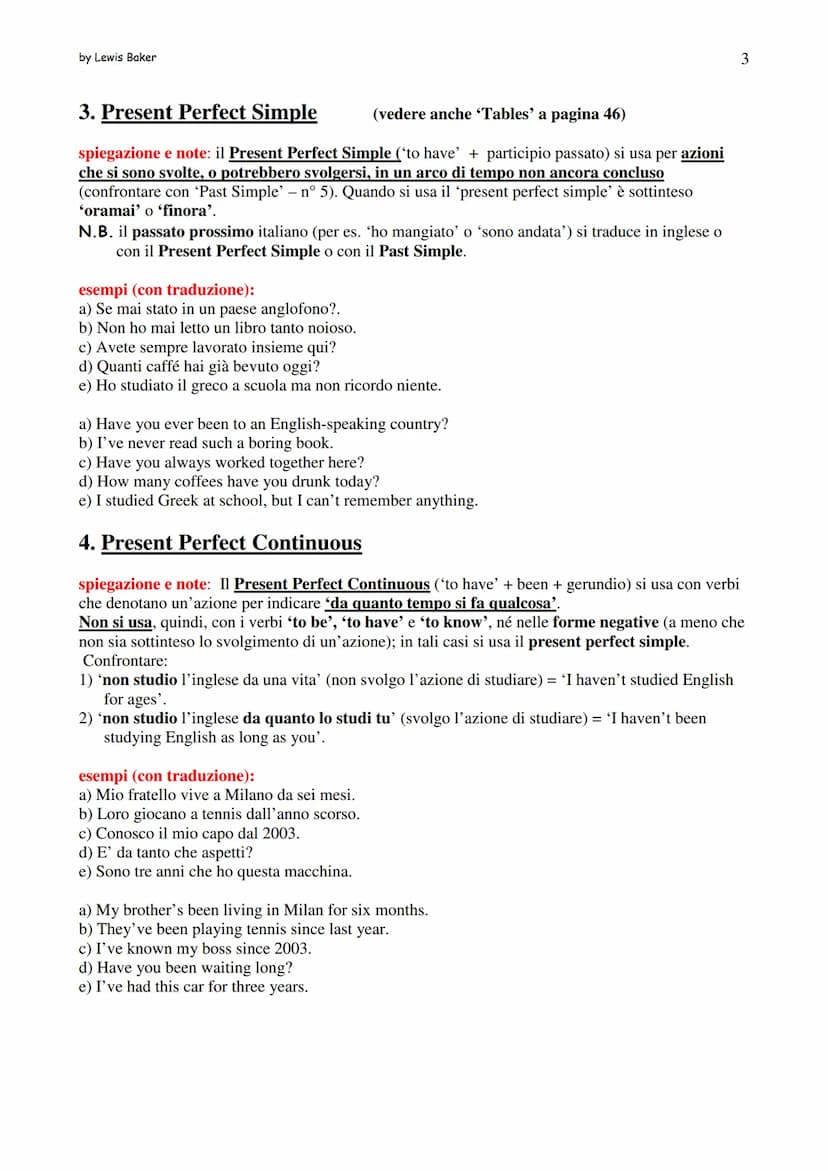 by Lewis Baker
Grammatica d'inglese semplificata
Elenco argomenti (i numeri indicano il paragrafo, non la pagina)
1. Present Simple
2. Prese