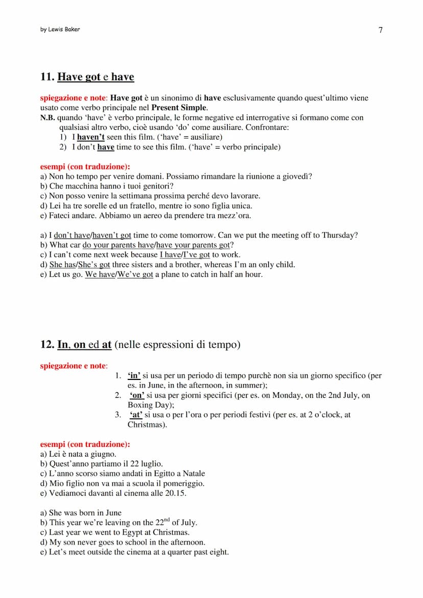 by Lewis Baker
Grammatica d'inglese semplificata
Elenco argomenti (i numeri indicano il paragrafo, non la pagina)
1. Present Simple
2. Prese