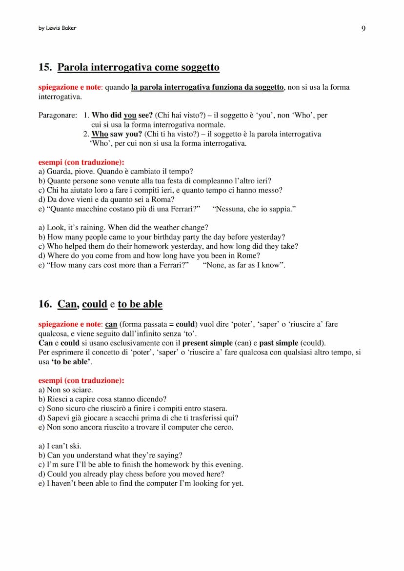 by Lewis Baker
Grammatica d'inglese semplificata
Elenco argomenti (i numeri indicano il paragrafo, non la pagina)
1. Present Simple
2. Prese