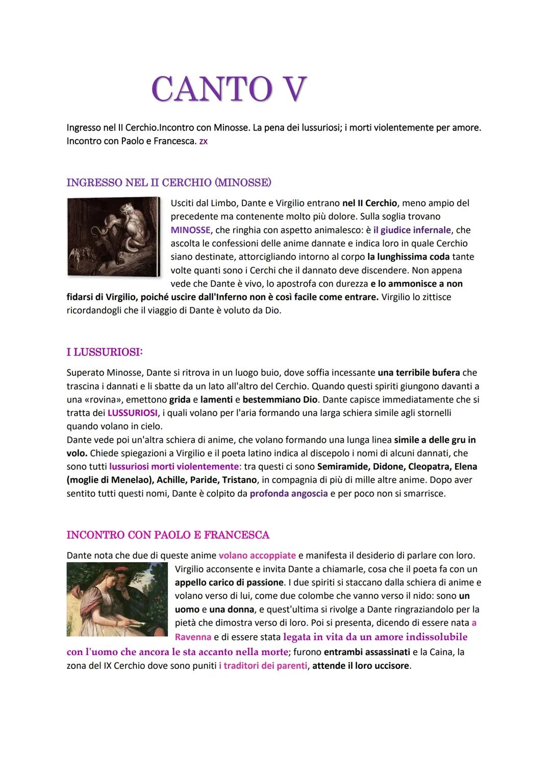 # CANTO V

Ingresso nel II Cerchio.Incontro con Minosse. La pena dei lussuriosi; i morti violentemente per amore.
Incontro con Paolo e Franc