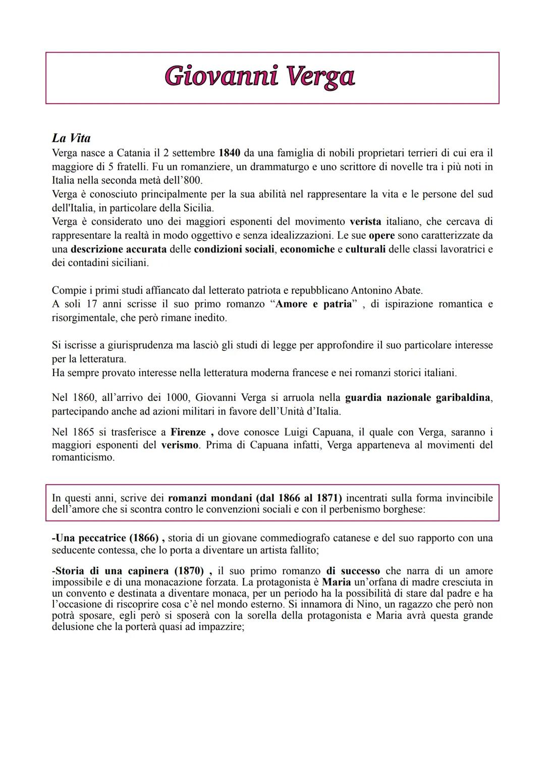 # Giovanni Verga

La Vita

Verga nasce a Catania il 2 settembre 1840 da una famiglia di nobili proprietari terrieri di cui era il
maggiore d