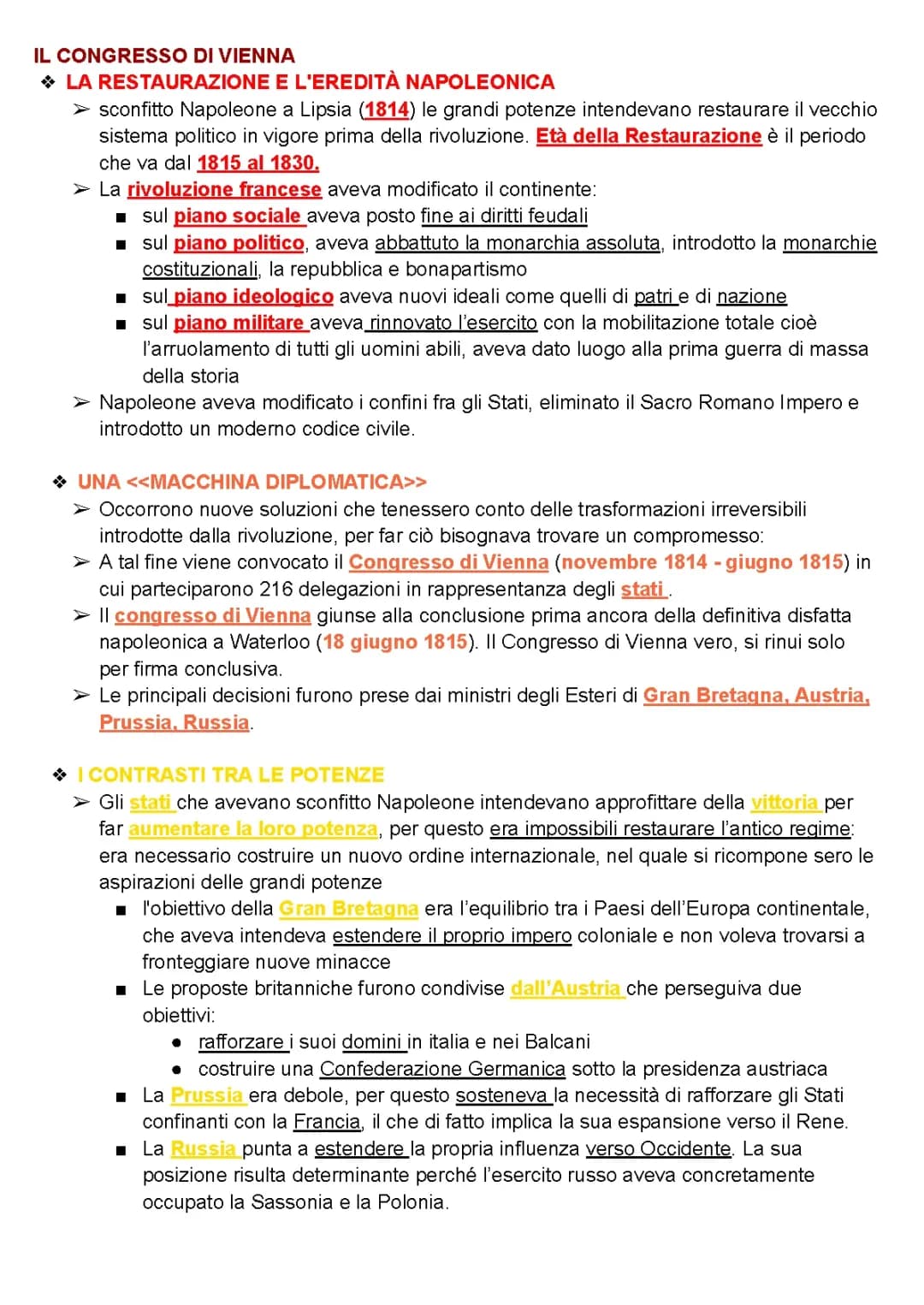 RESTAURAZIONE E OPPOSIZIONI