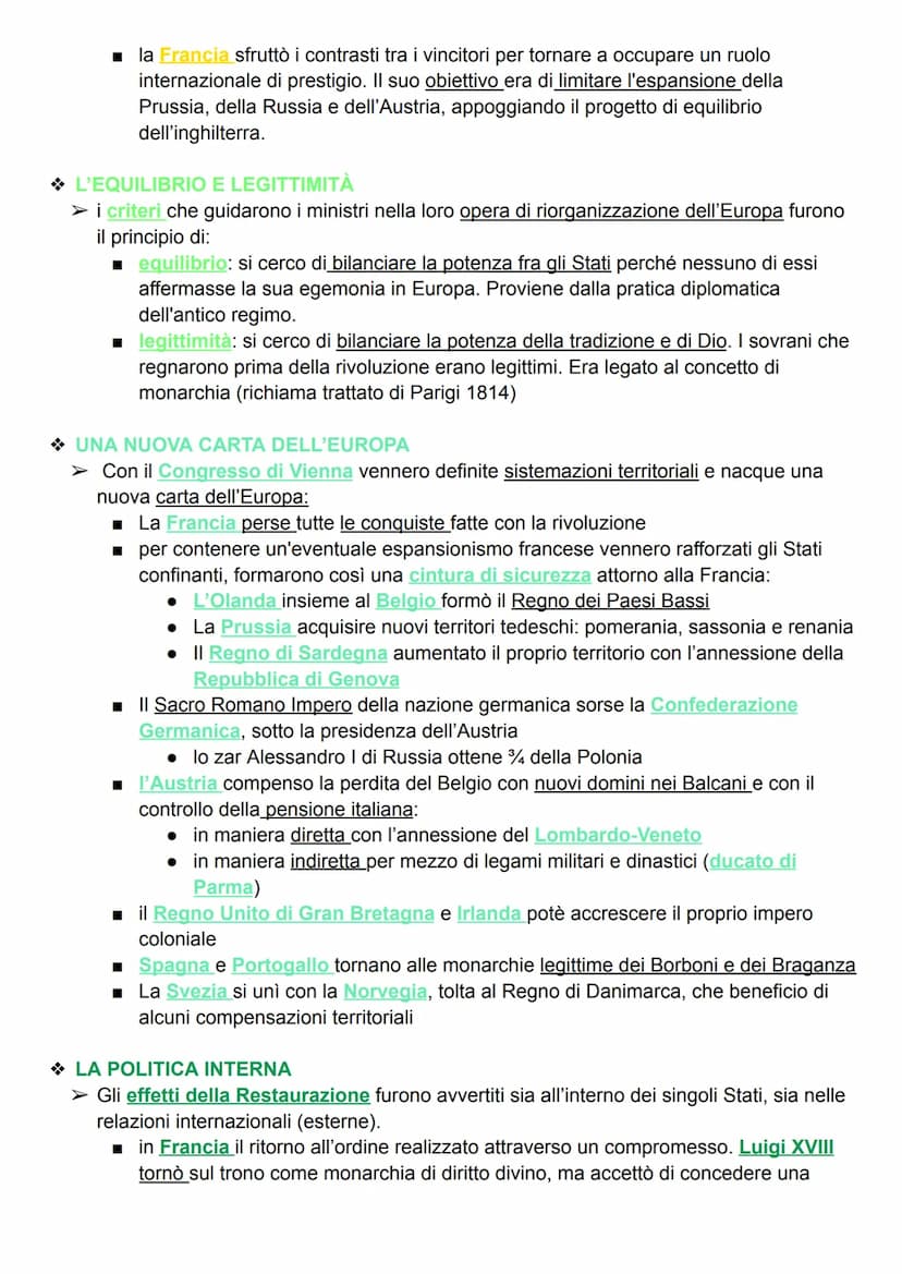 IL CONGRESSO DI VIENNA
◆ LA RESTAURAZIONE E L'EREDITÀ NAPOLEONICA
➤ sconfitto Napoleone a Lipsia (1814) le grandi potenze intendevano restau