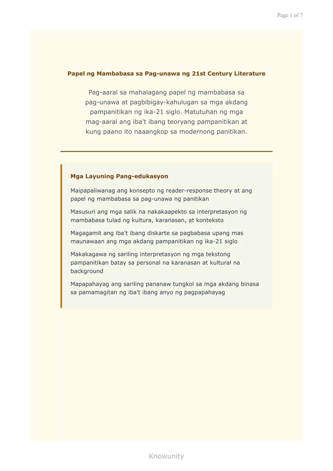 Papel ng Mambabasa sa Pag-unawa ng 21st Century Literature
Pag-aaral sa mahalagang papel ng mambabasa sa
pag-unawa at pagbibigay-kahulugan s