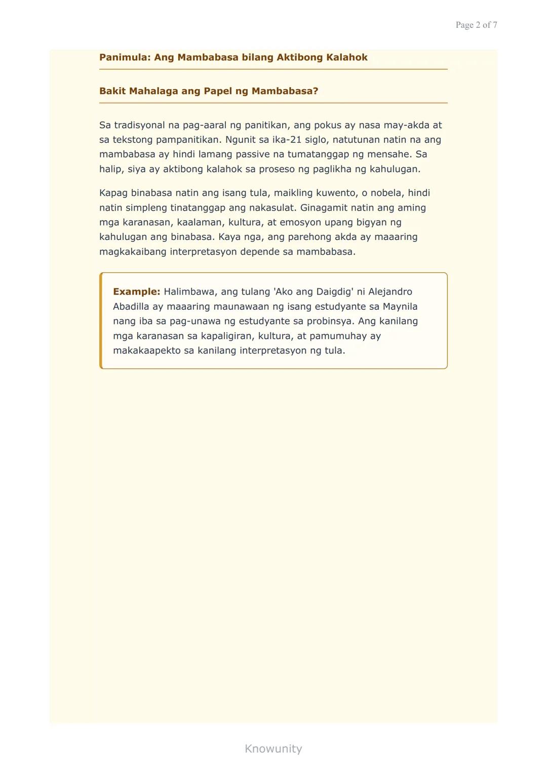 Papel ng Mambabasa sa Pag-unawa ng 21st Century Literature
Pag-aaral sa mahalagang papel ng mambabasa sa
pag-unawa at pagbibigay-kahulugan s