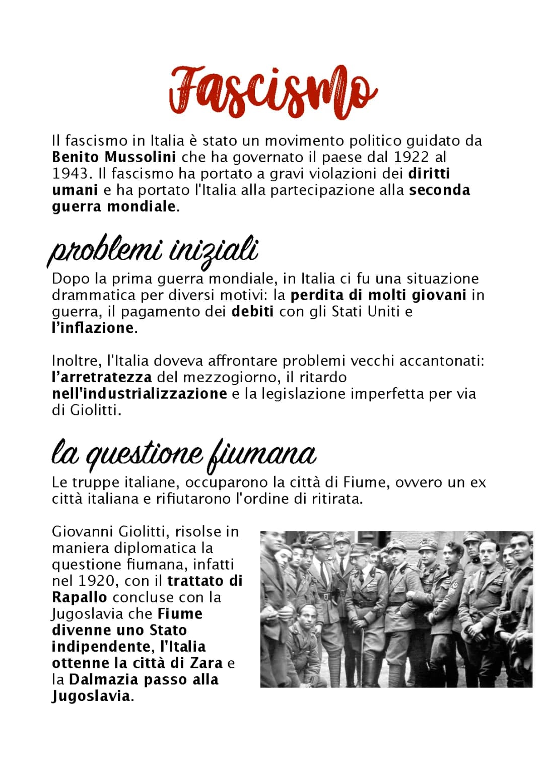 Il Fascismo in Italia: Riassunto Breve per la Terza Media