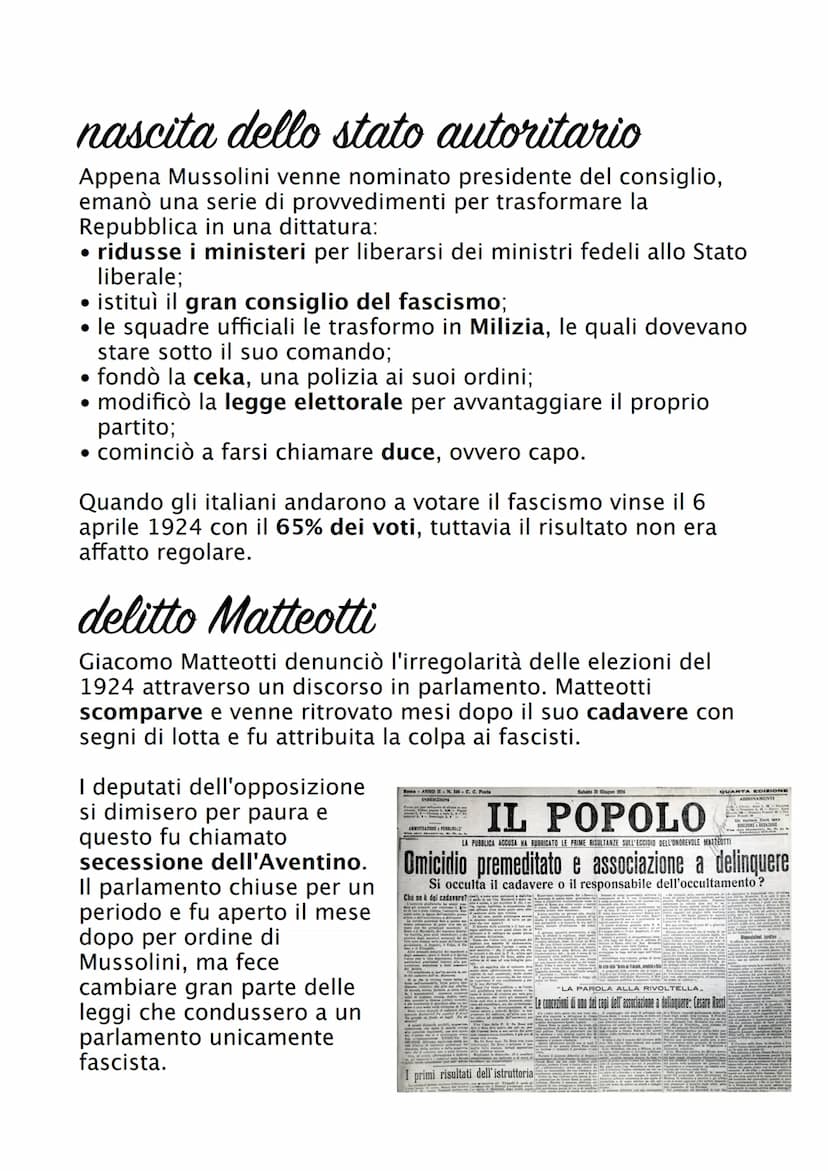 Fascismo
Il fascismo in Italia è stato un movimento politico guidato da
Benito Mussolini che ha governato il paese dal 1922 al
1943. Il fasc