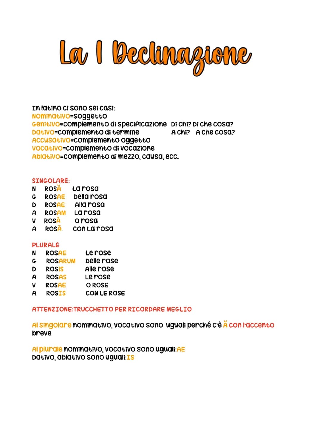 La 1 declinazione in Latino